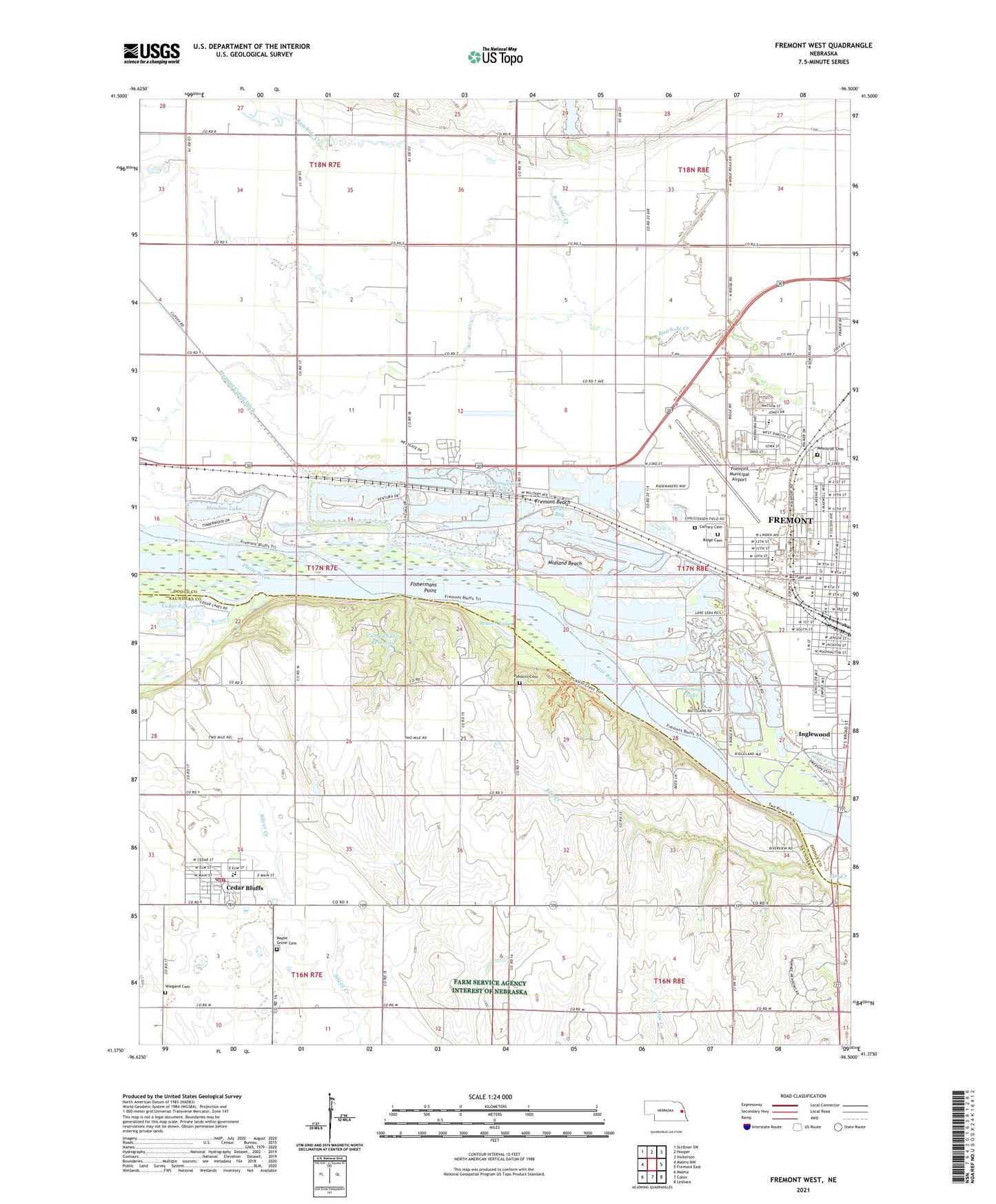 Fremont West Nebraska US Topo Map Image