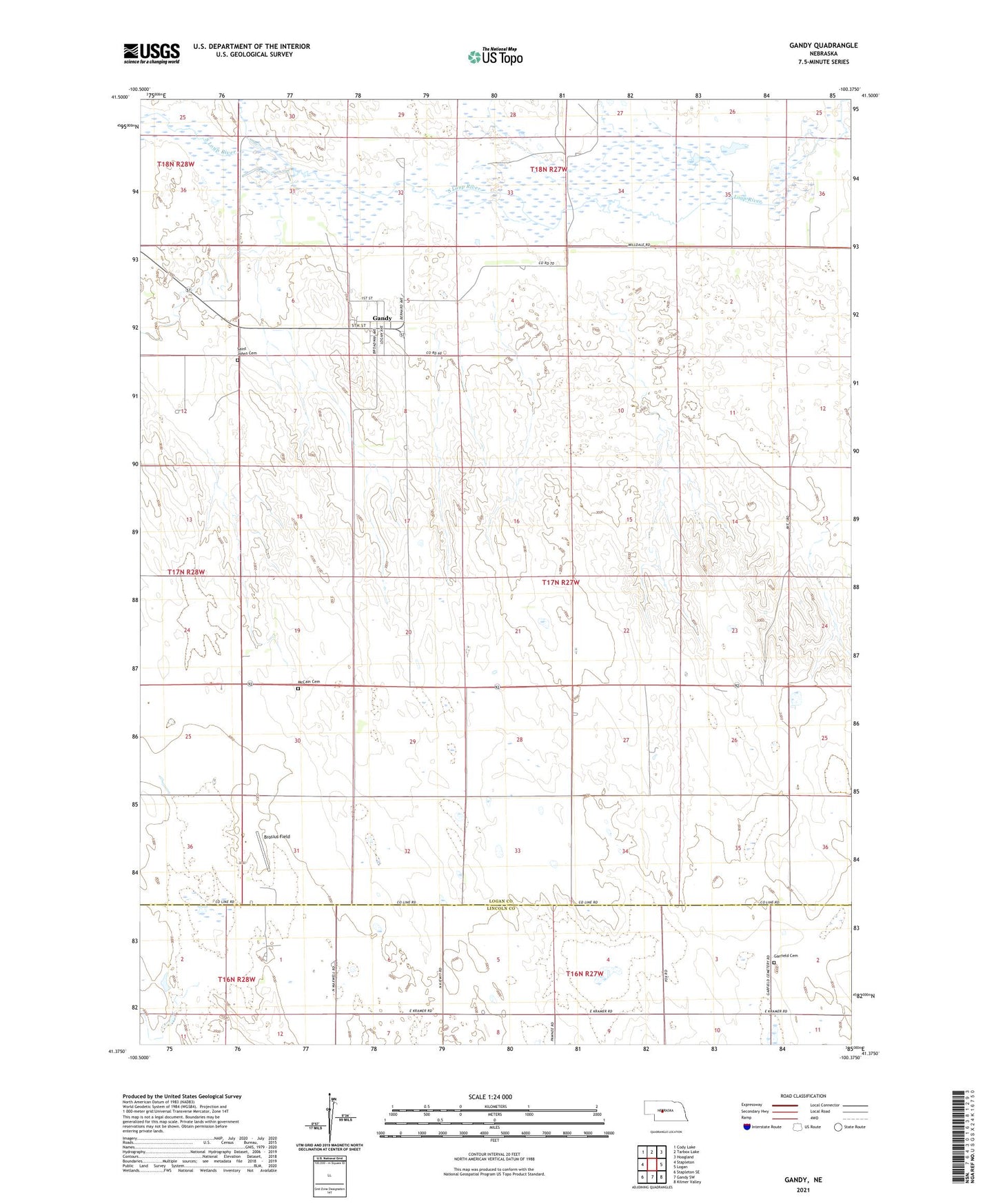 Gandy Nebraska US Topo Map Image