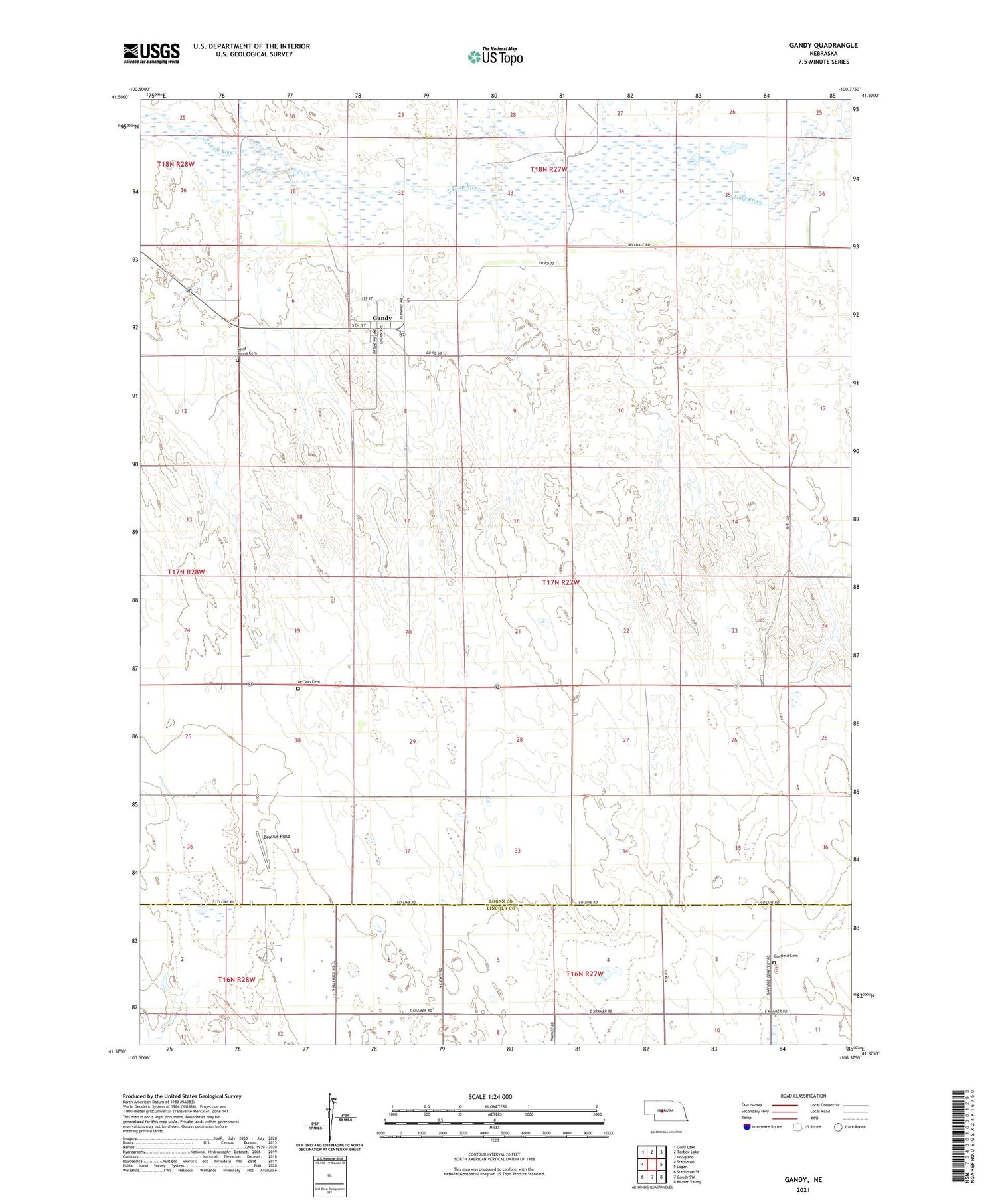 Gandy Nebraska US Topo Map Image