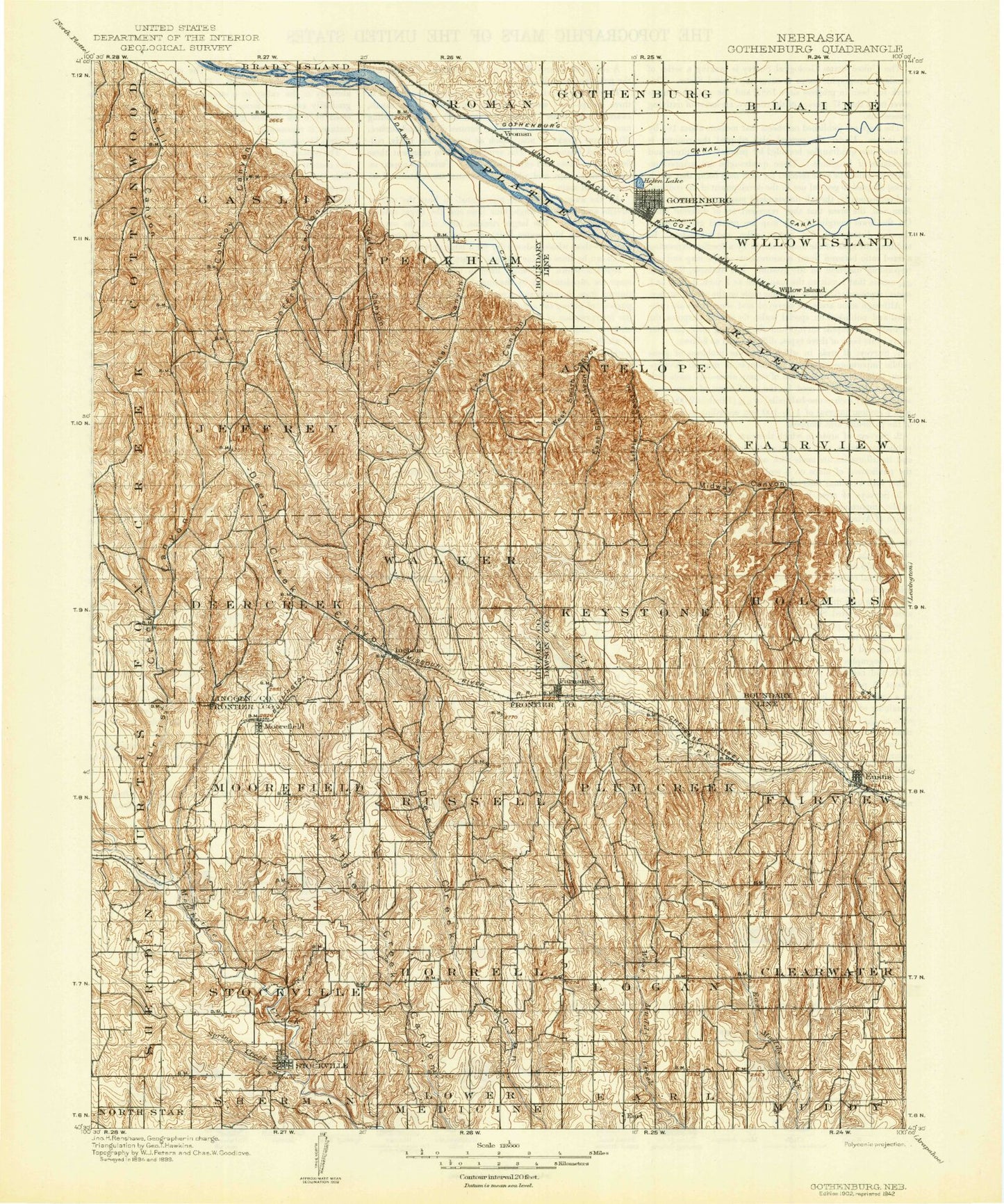 Historic 1902 Gothenburg Nebraska 30'x30' Topo Map Image