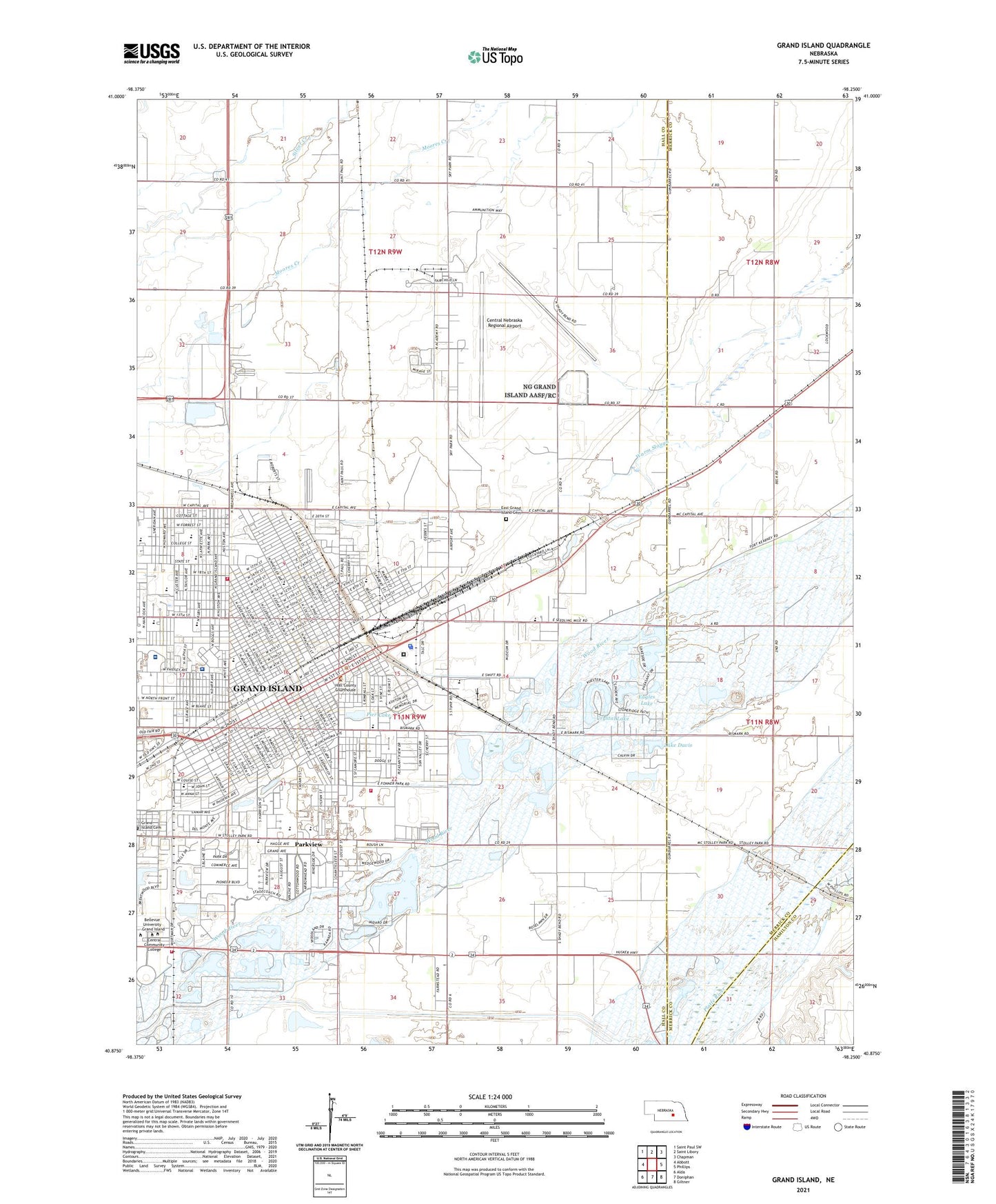 Grand Island Nebraska US Topo Map Image