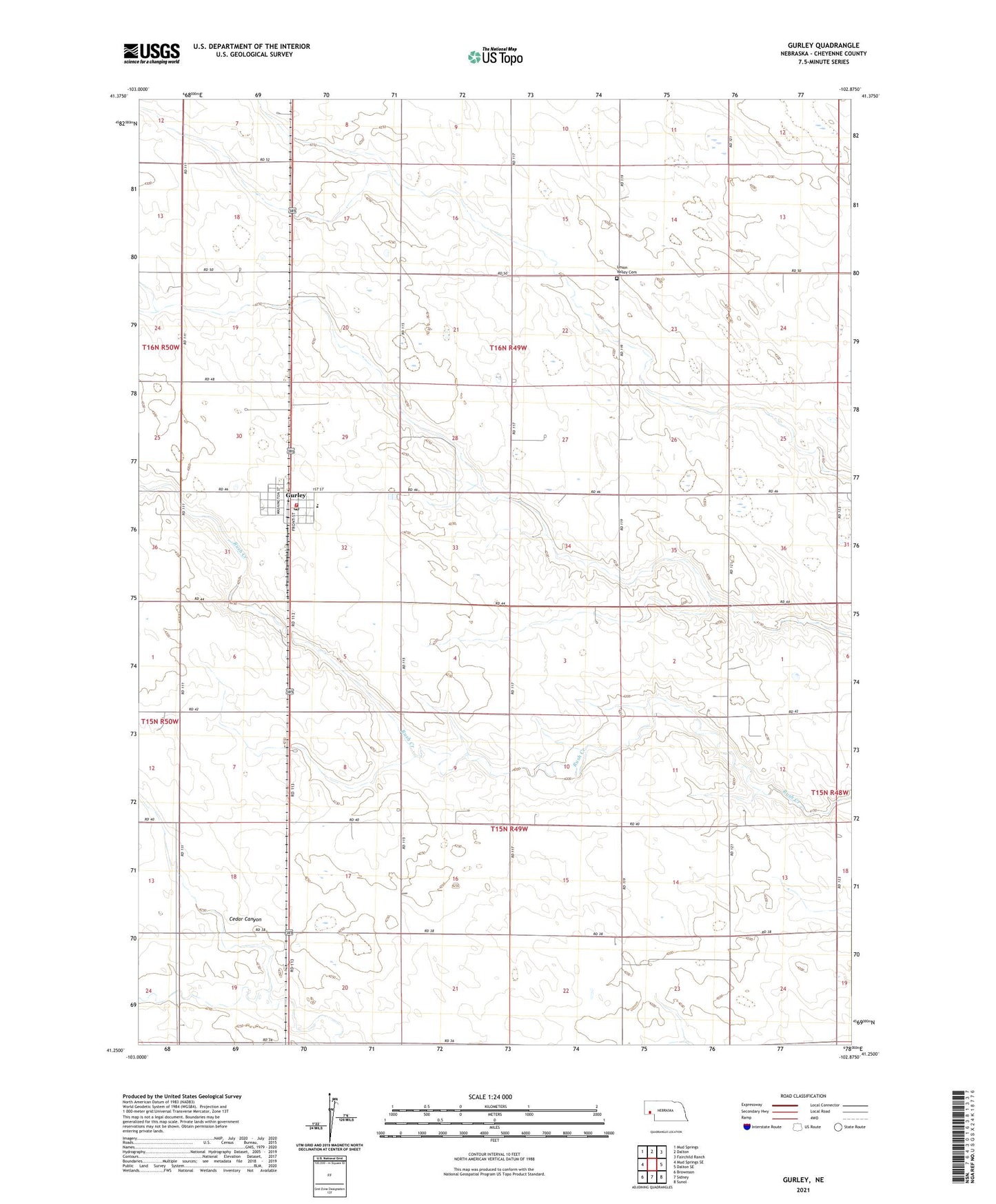 Gurley Nebraska US Topo Map Image