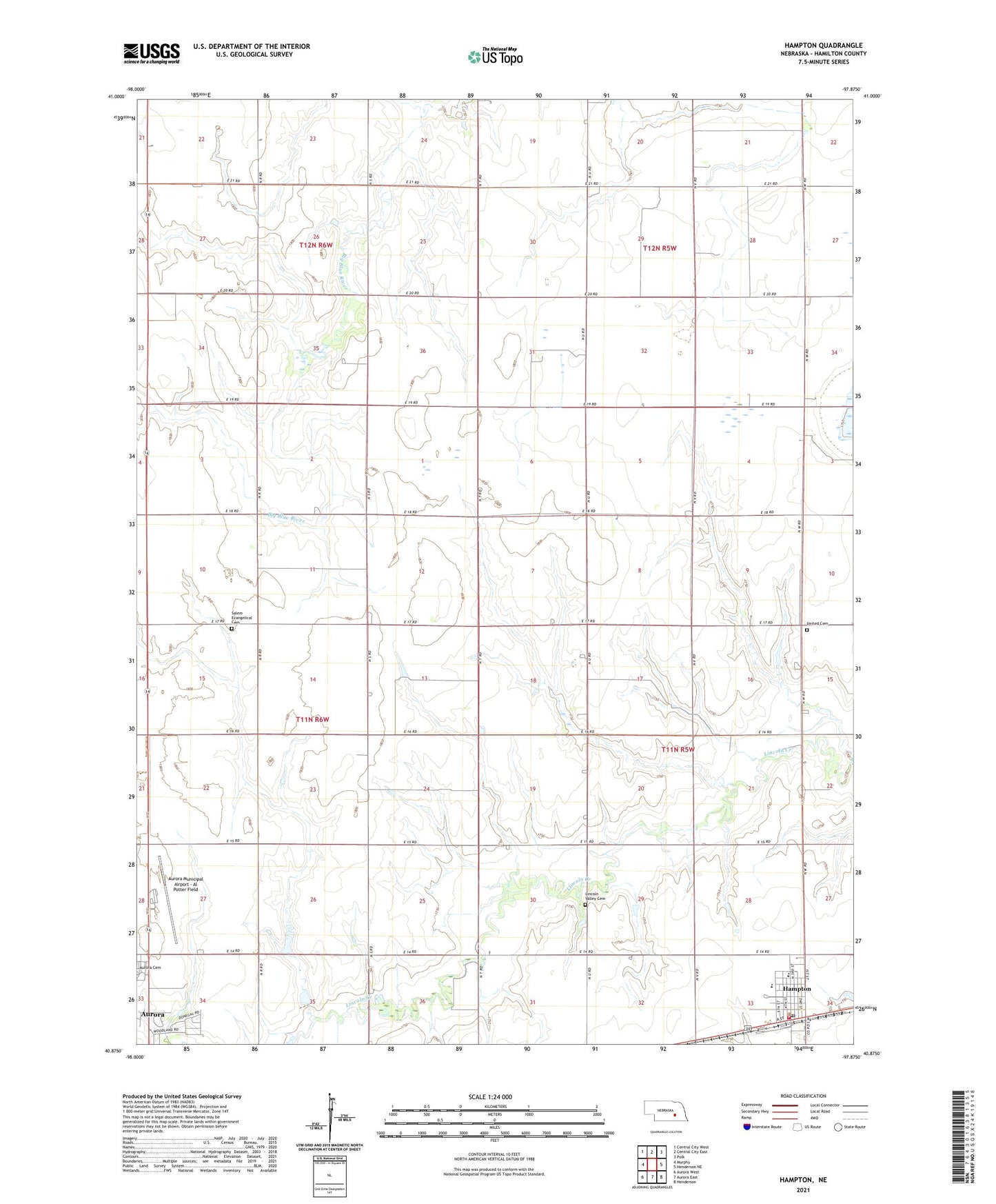 Hampton Nebraska US Topo Map Image