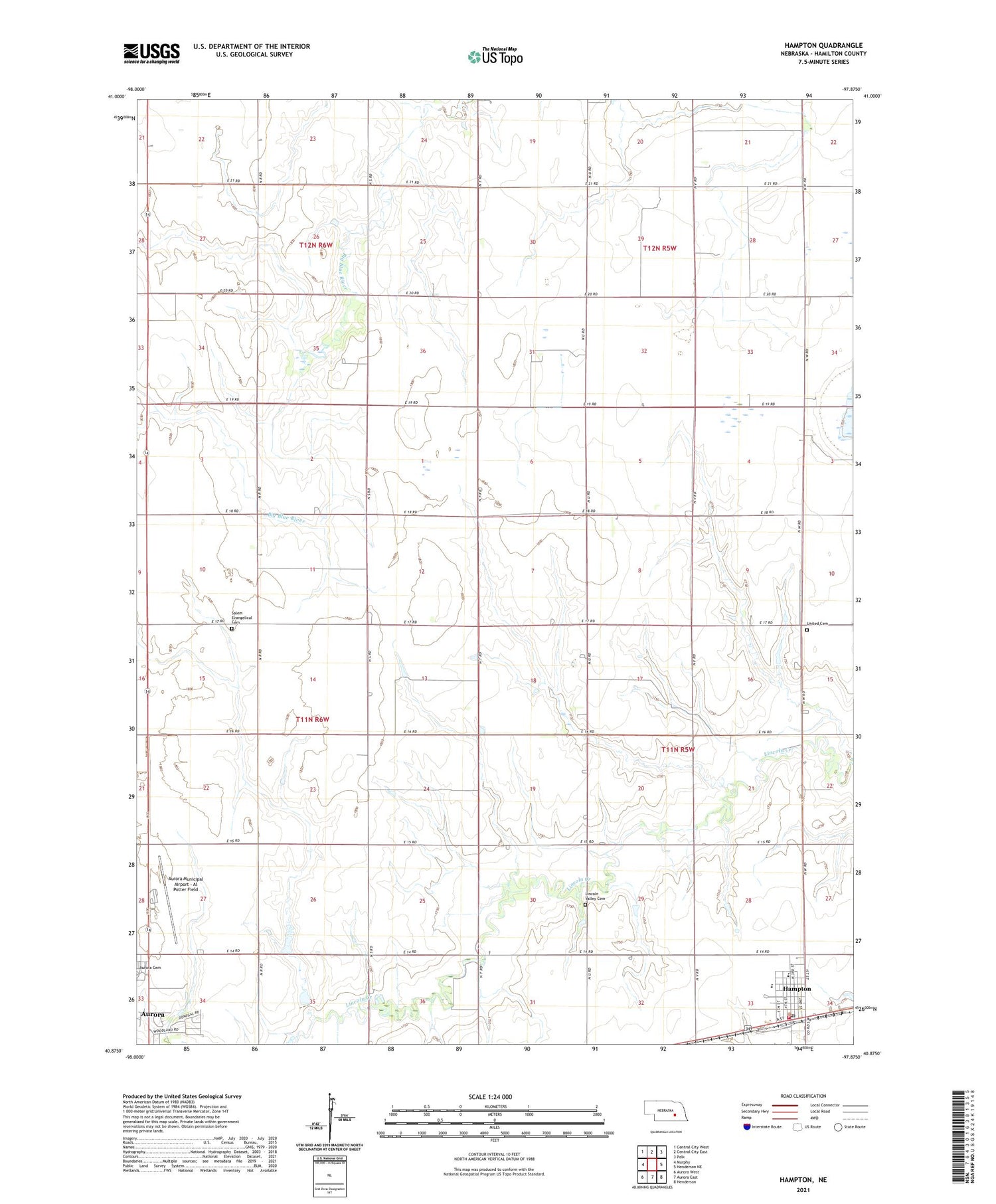 Hampton Nebraska US Topo Map Image