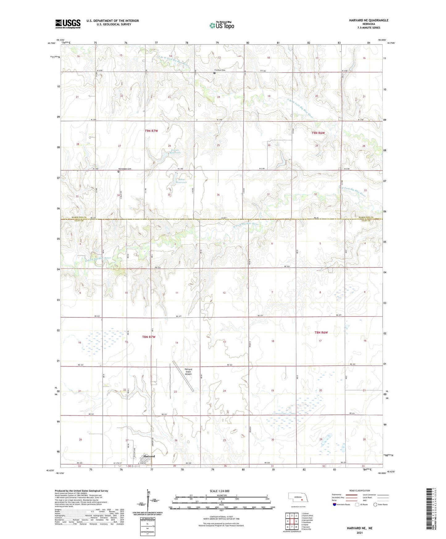 Harvard NE Nebraska US Topo Map Image
