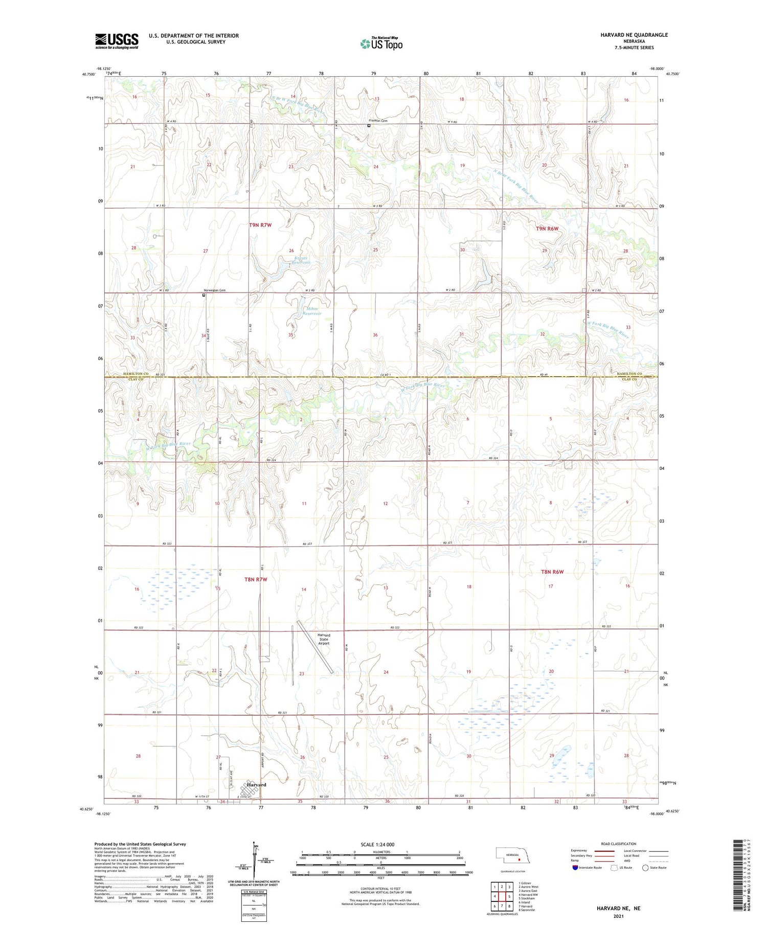 Harvard NE Nebraska US Topo Map Image