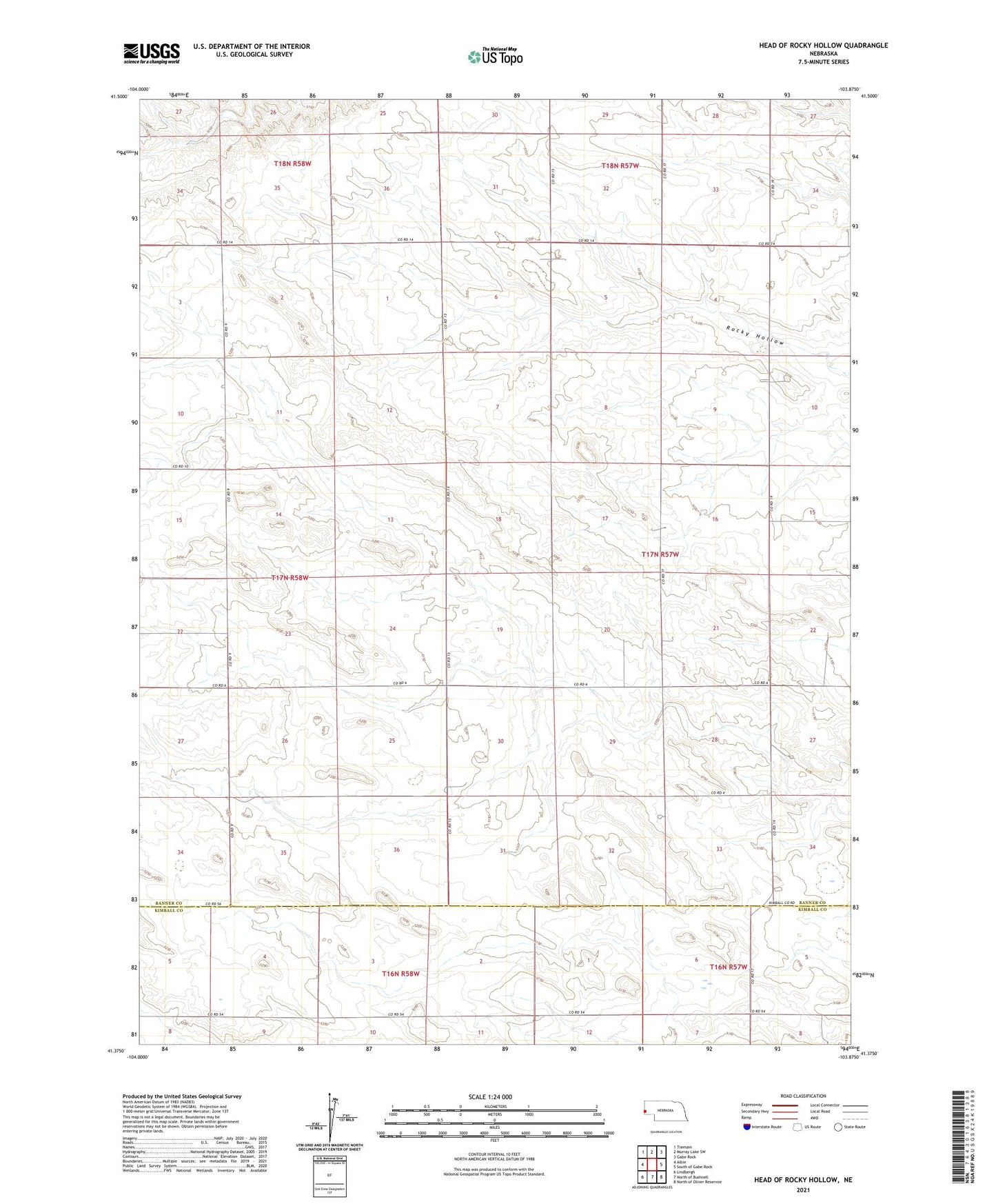 Head of Rocky Hollow Nebraska US Topo Map Image