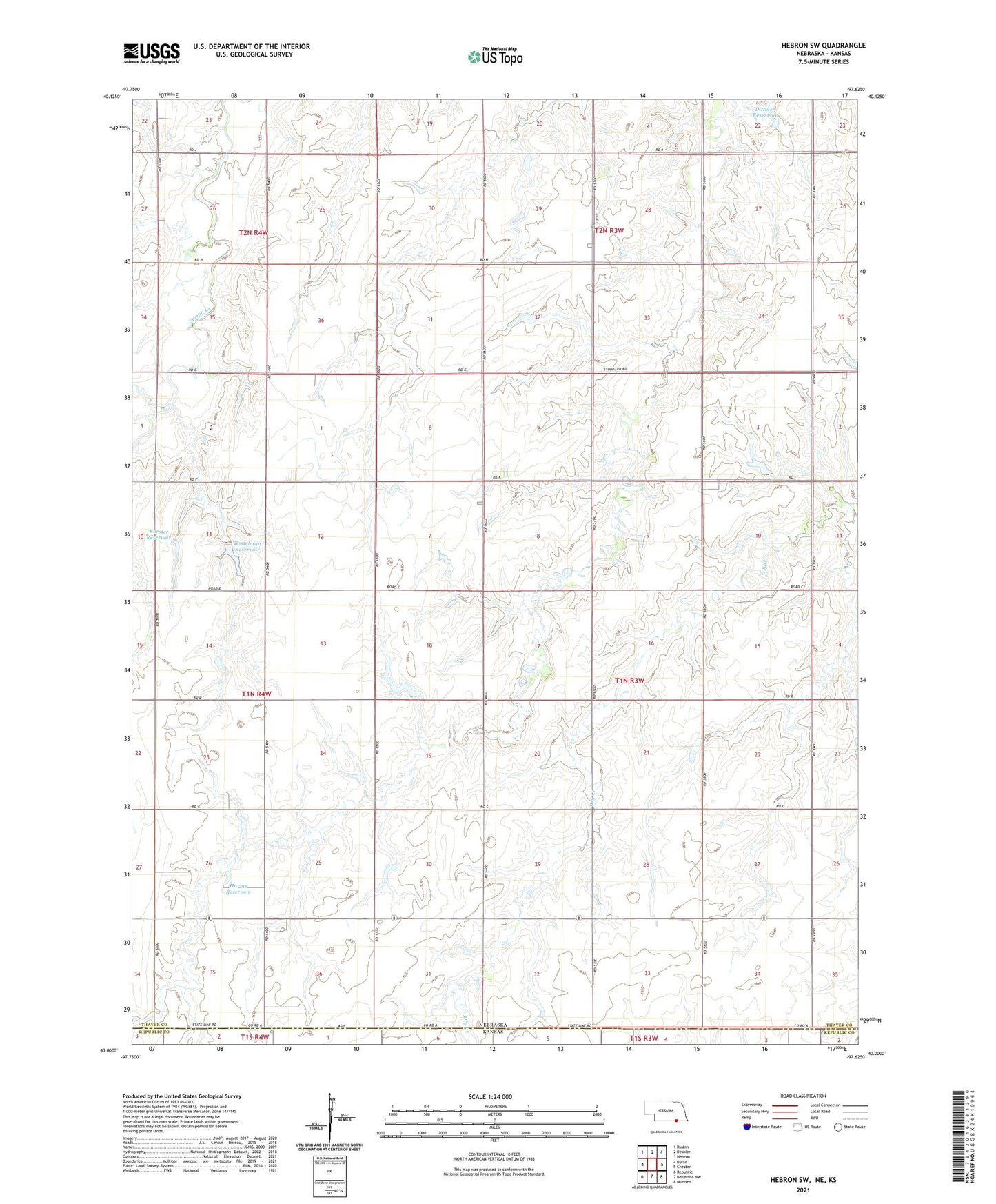 Hebron SW Nebraska US Topo Map Image