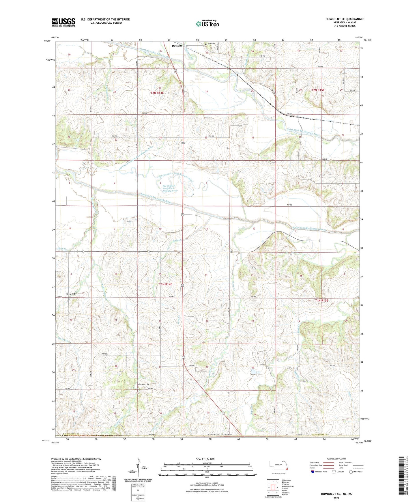 Humboldt SE Nebraska US Topo Map Image