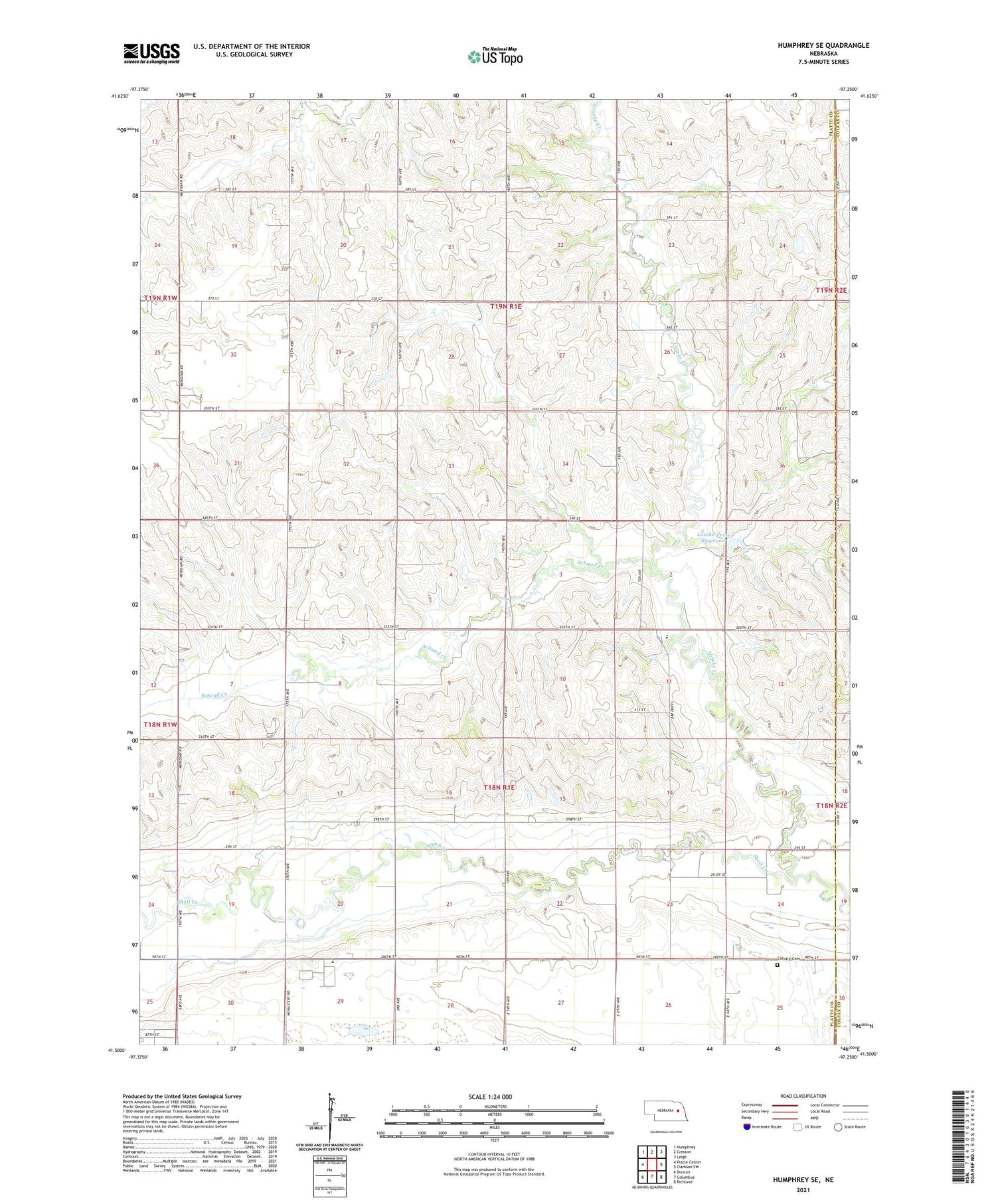 Humphrey SE Nebraska US Topo Map Image