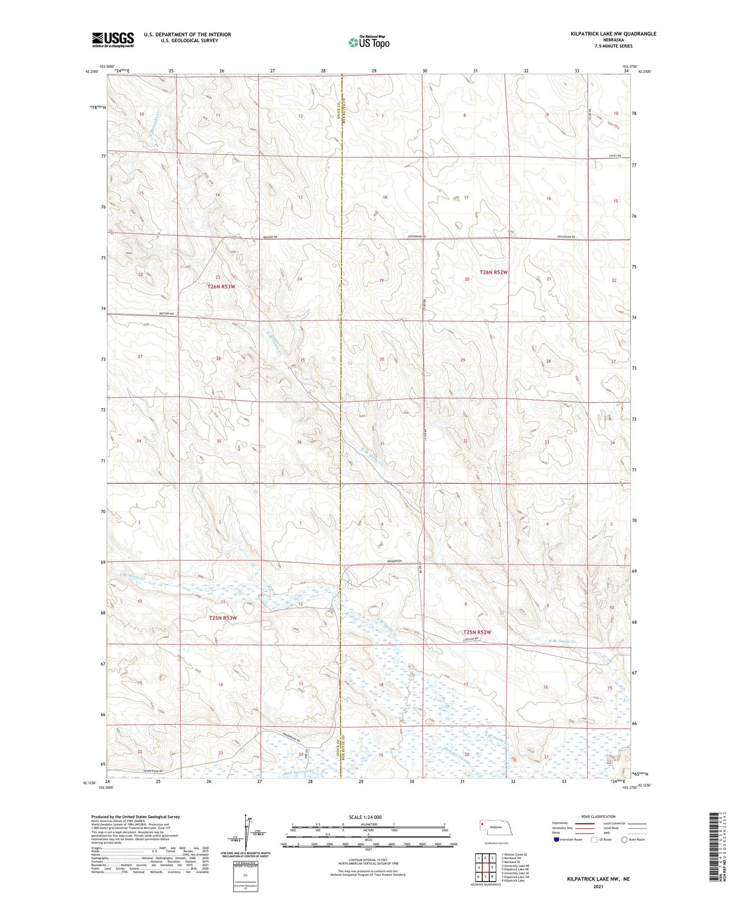 Kilpatrick Lake NW Nebraska US Topo Map Image
