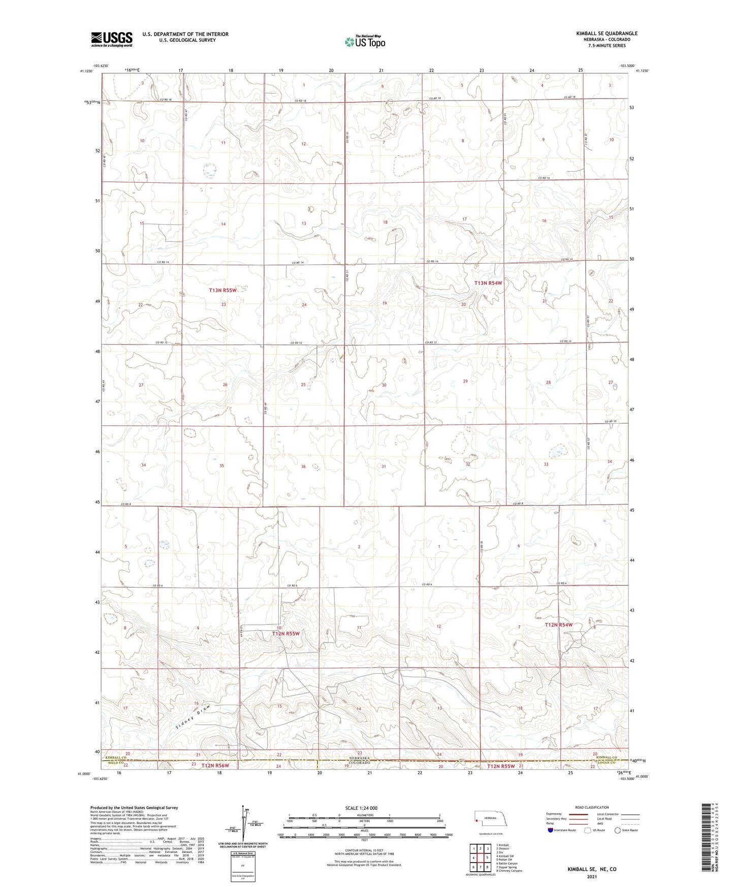 Kimball SE Nebraska US Topo Map Image