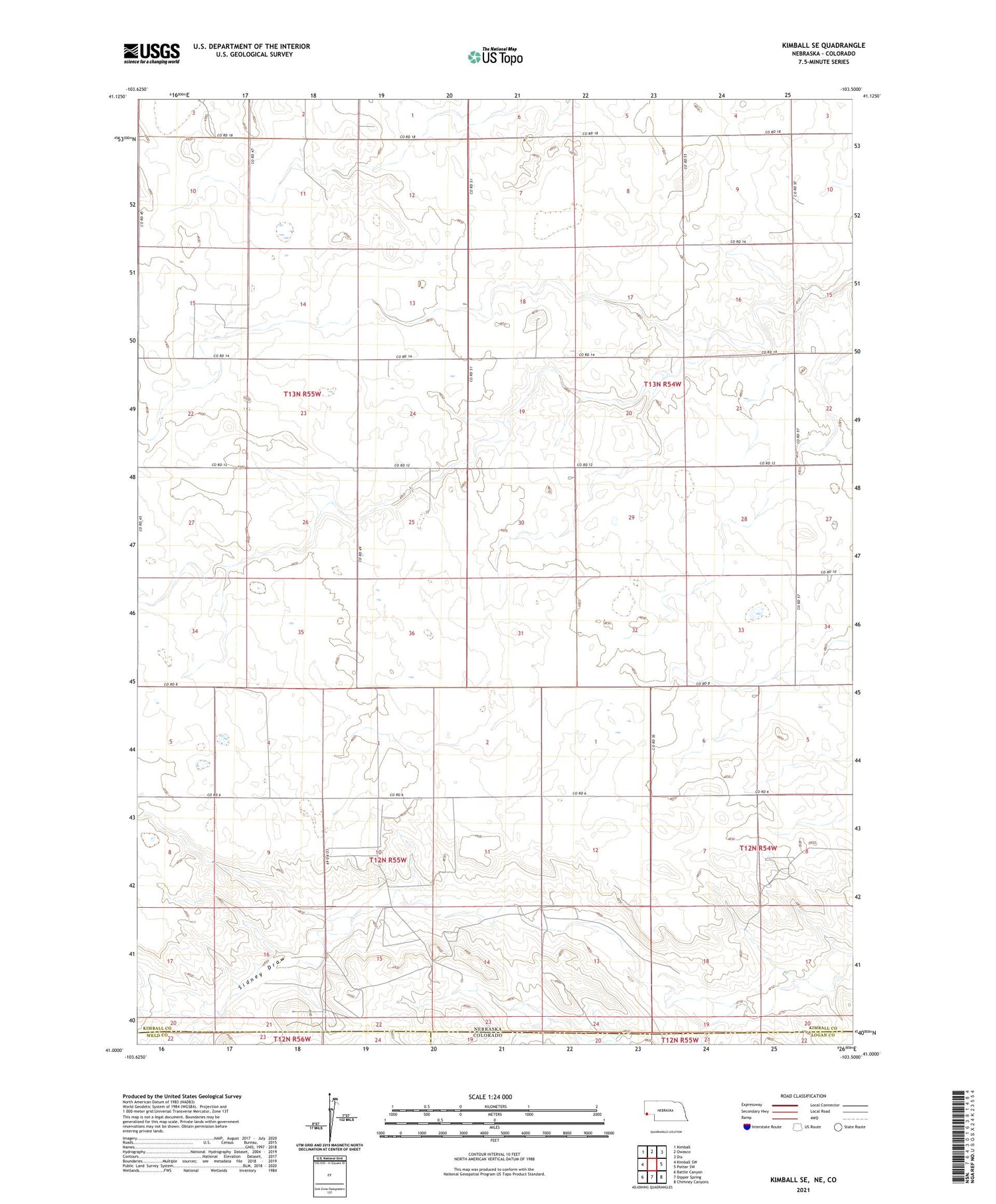 Kimball SE Nebraska US Topo Map Image