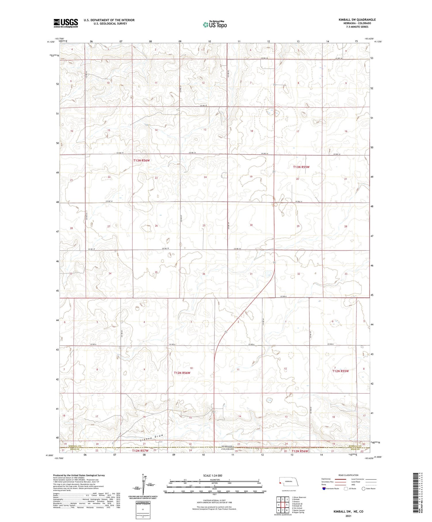 Kimball SW Nebraska US Topo Map Image
