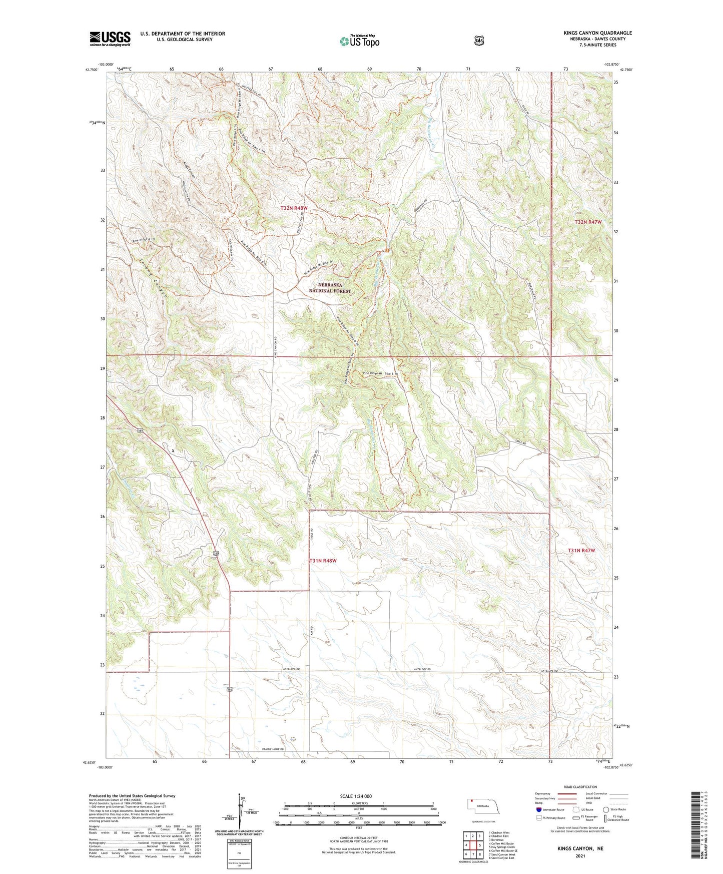 Kings Canyon Nebraska US Topo Map Image
