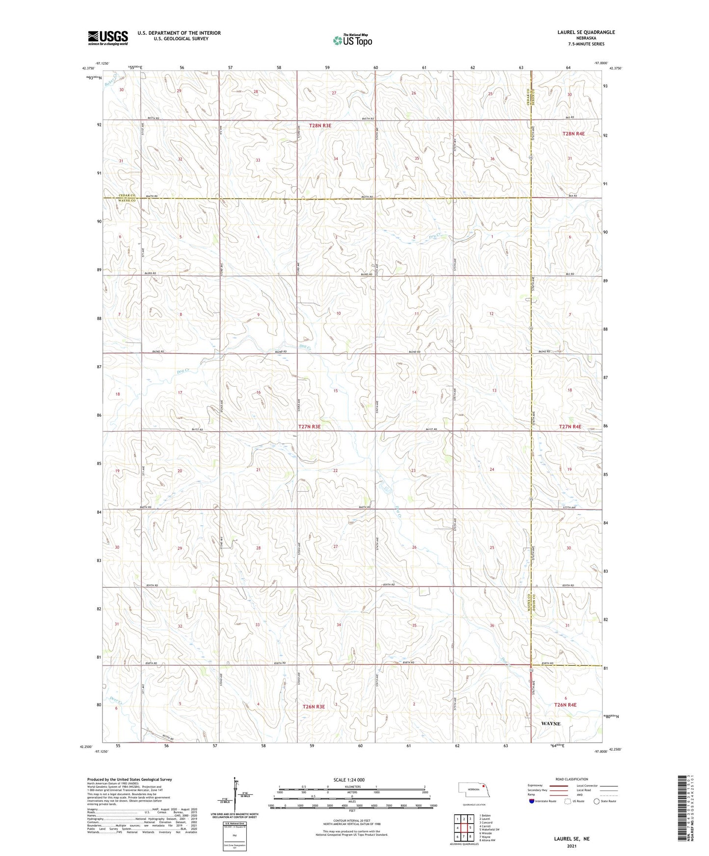 Laurel SE Nebraska US Topo Map Image