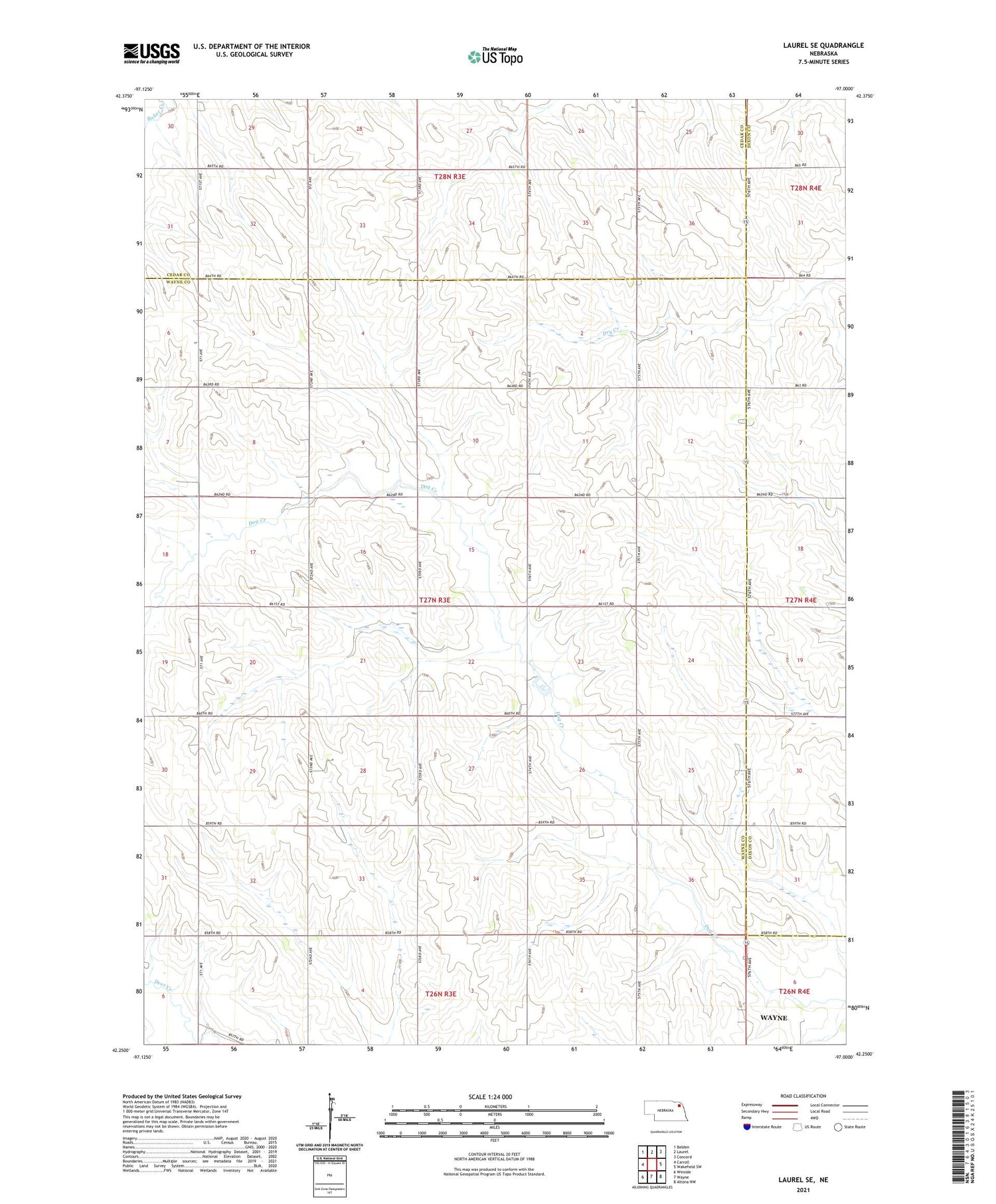 Laurel SE Nebraska US Topo Map Image