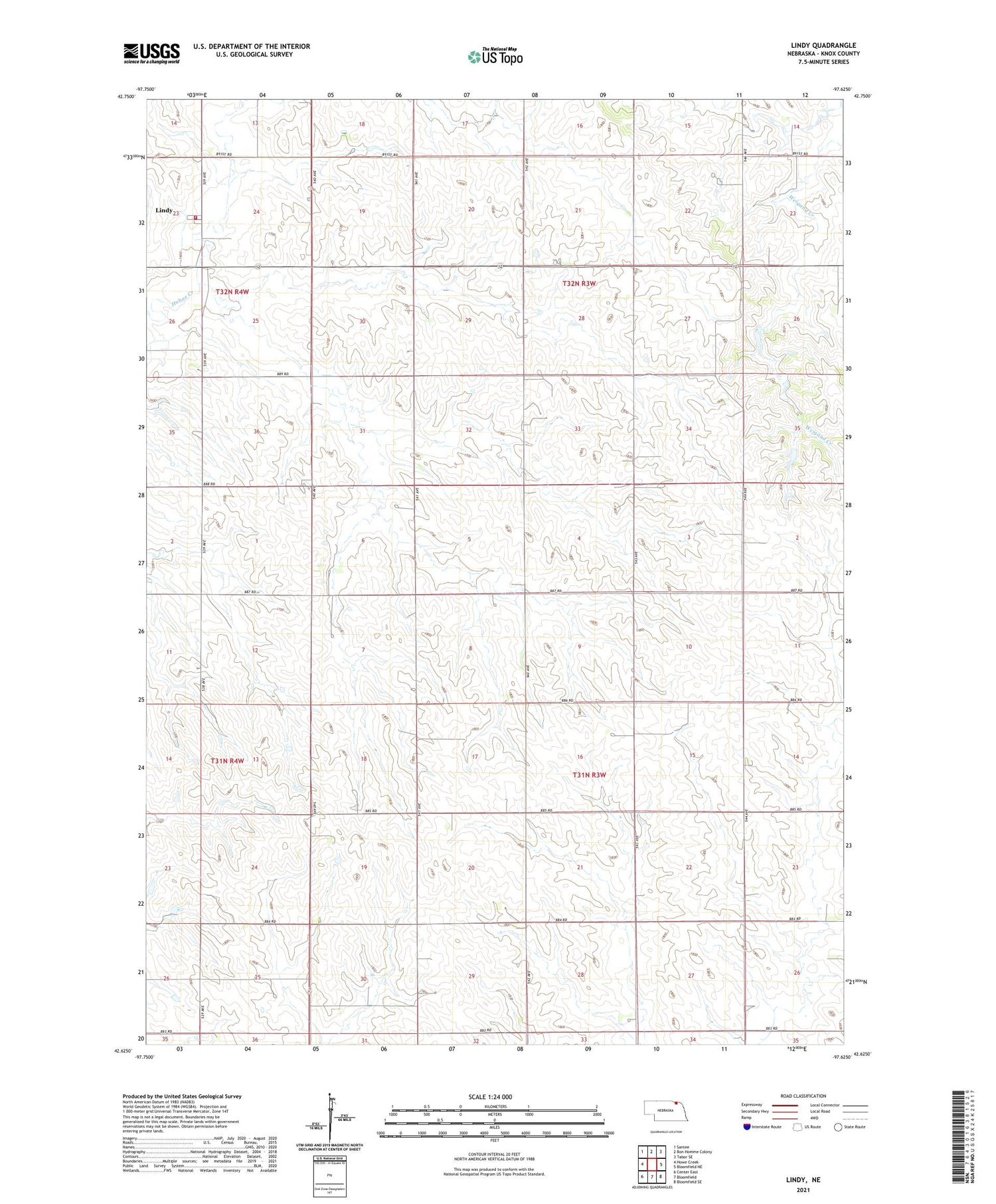 Lindy Nebraska US Topo Map Image