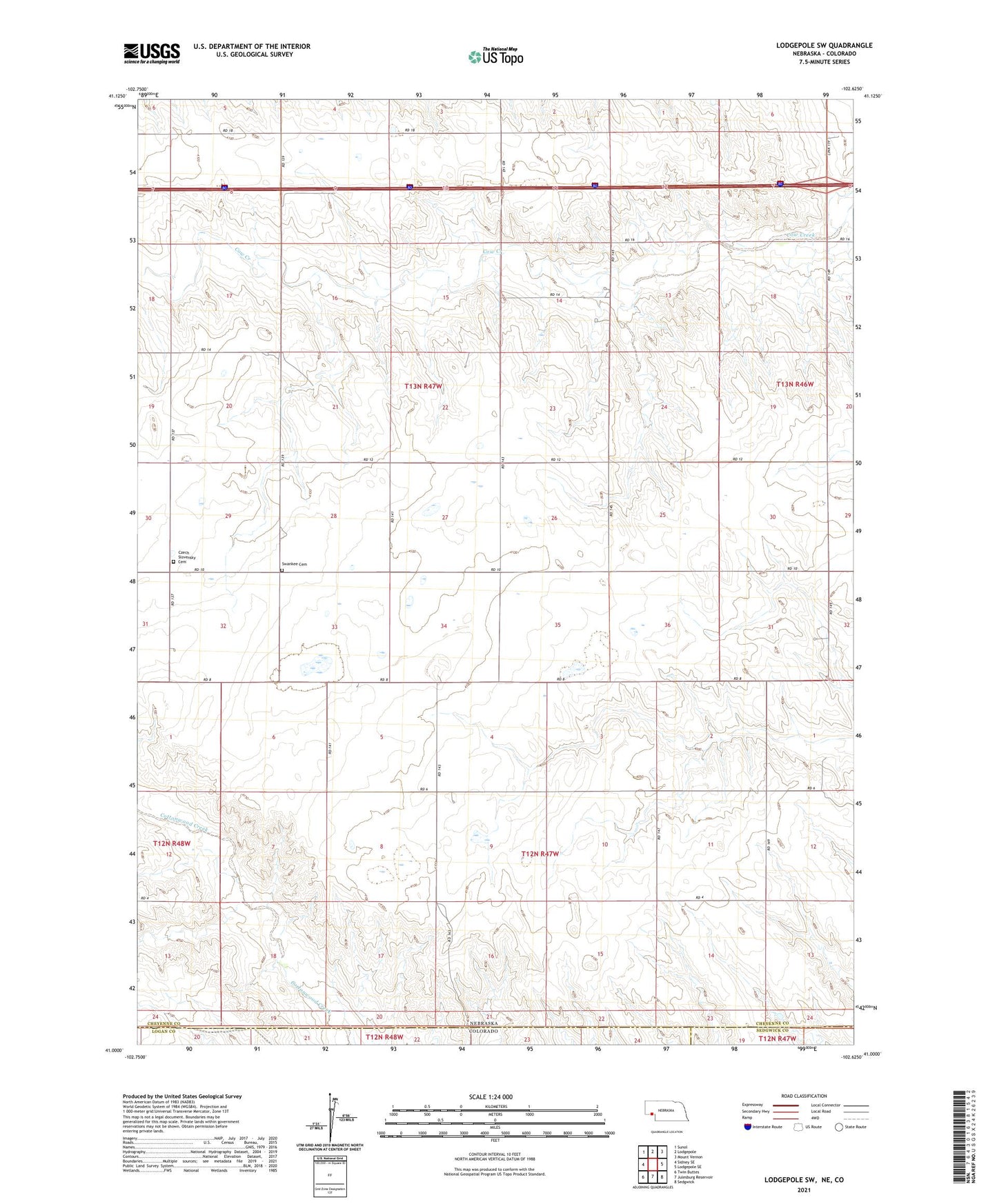 Lodgepole SW Nebraska US Topo Map Image