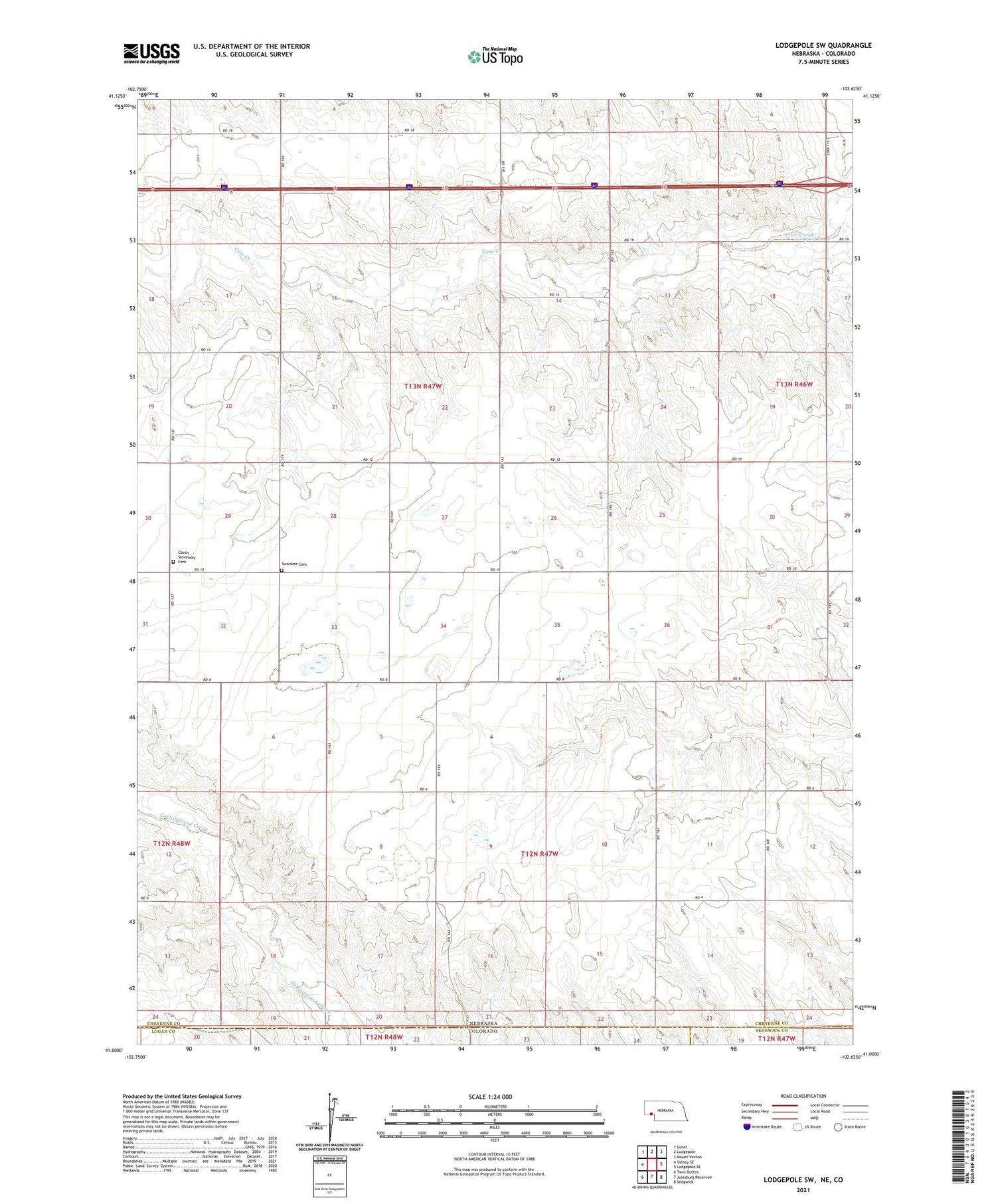 Lodgepole SW Nebraska US Topo Map Image