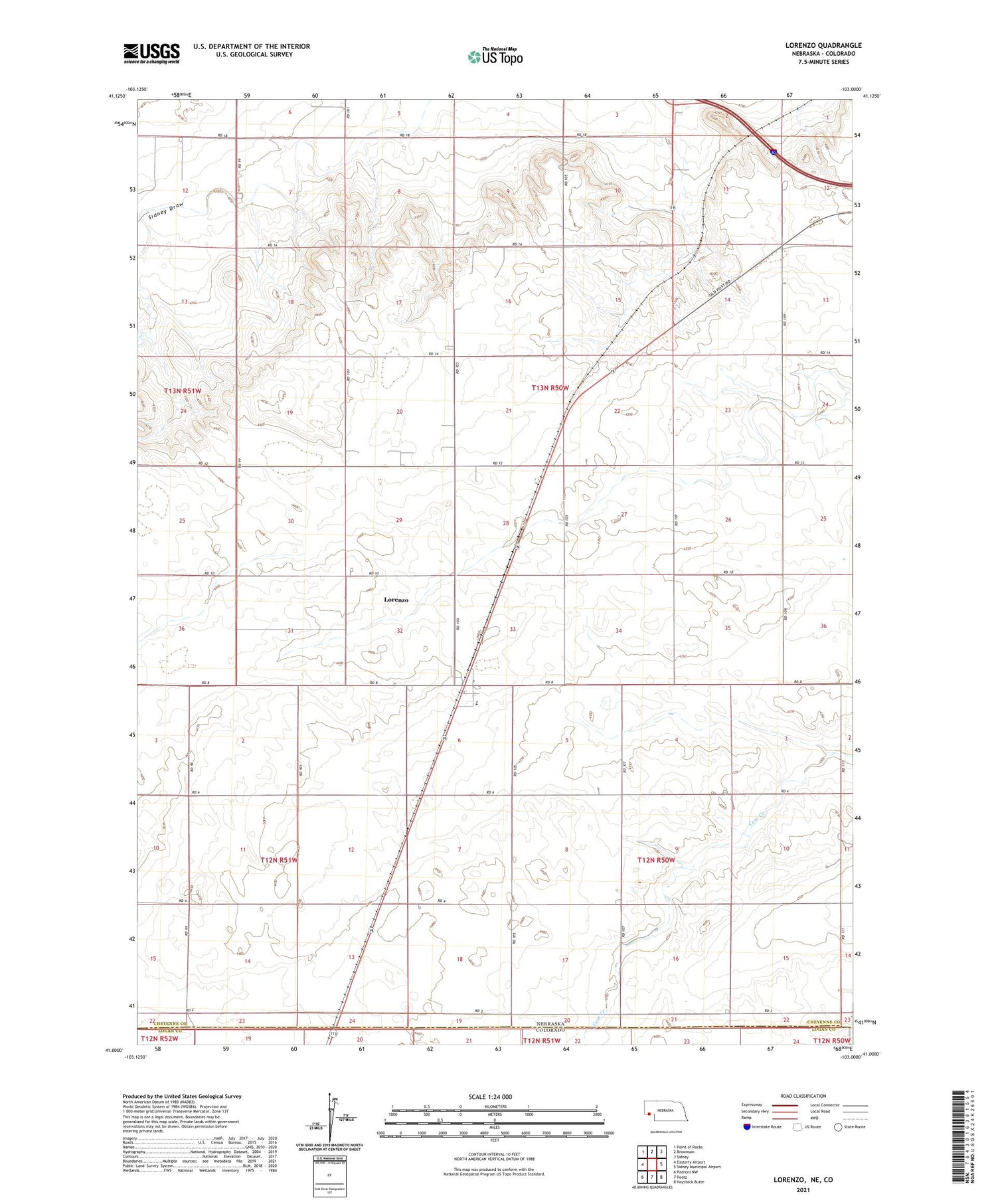 Lorenzo Nebraska US Topo Map Image