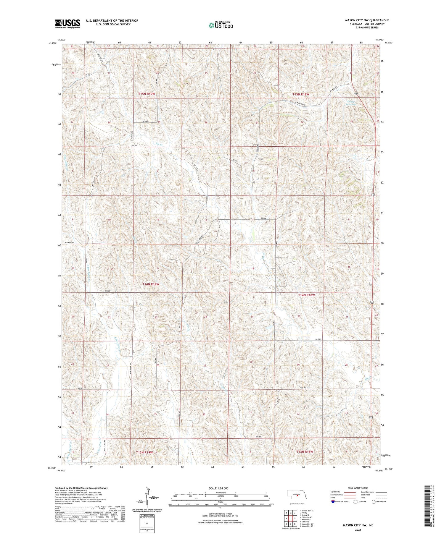 Mason City NW Nebraska US Topo Map Image