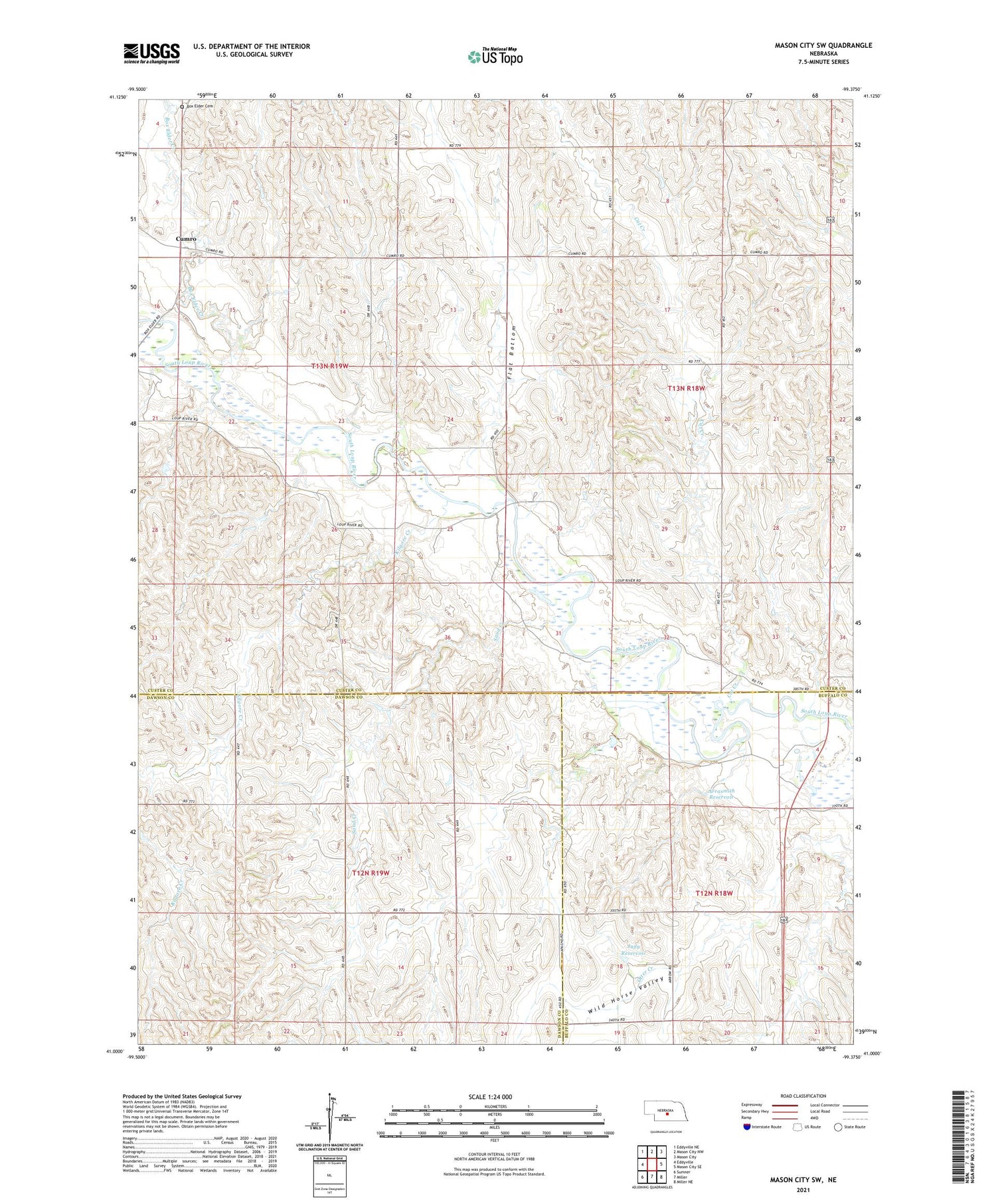 Mason City SW Nebraska US Topo Map Image
