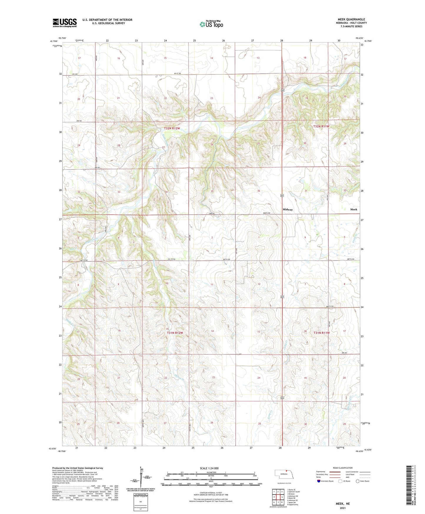 Meek Nebraska US Topo Map Image