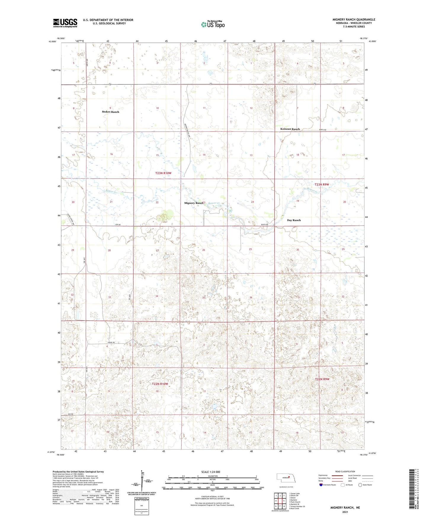 Mignery Ranch Nebraska US Topo Map Image