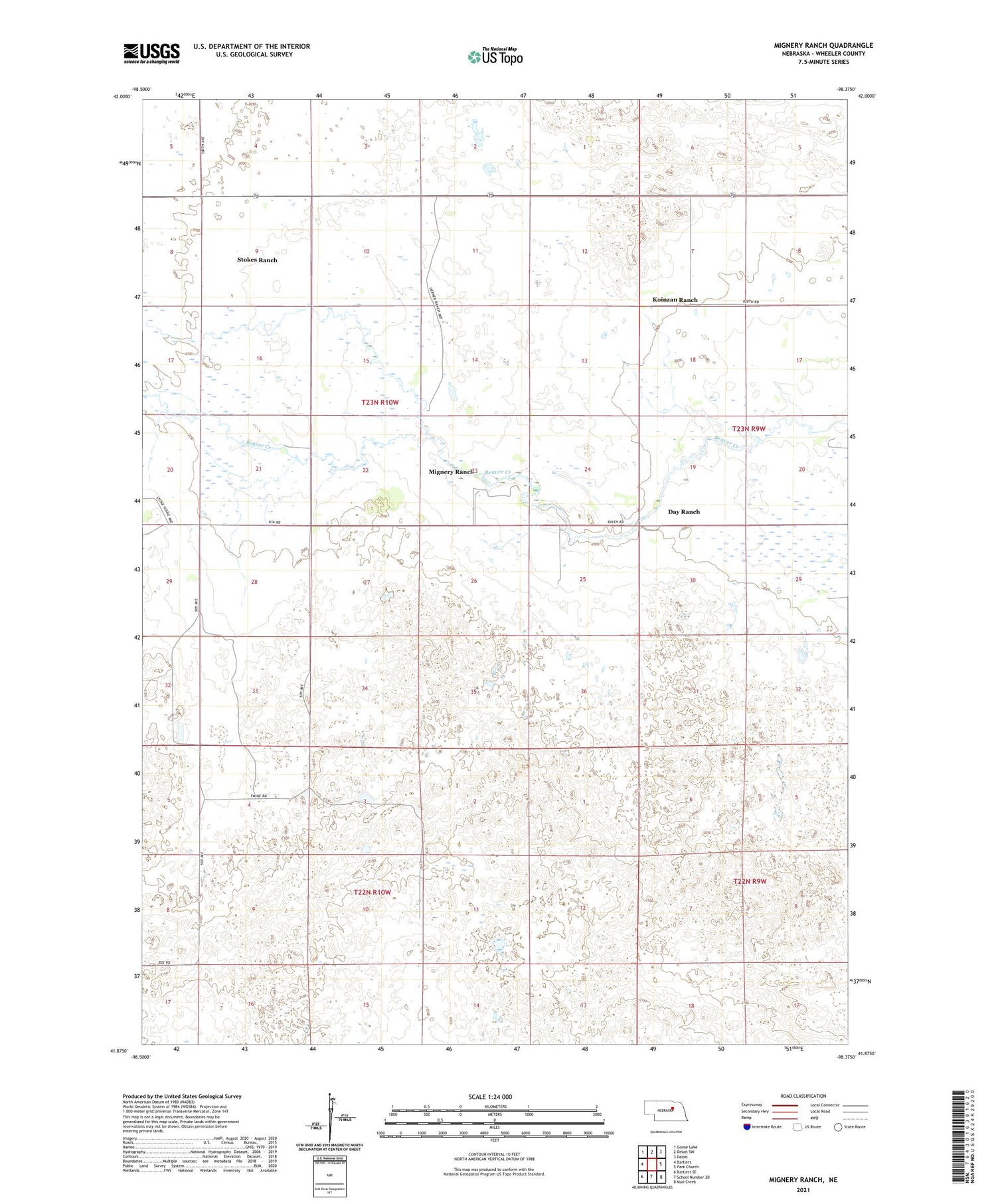 Mignery Ranch Nebraska US Topo Map Image