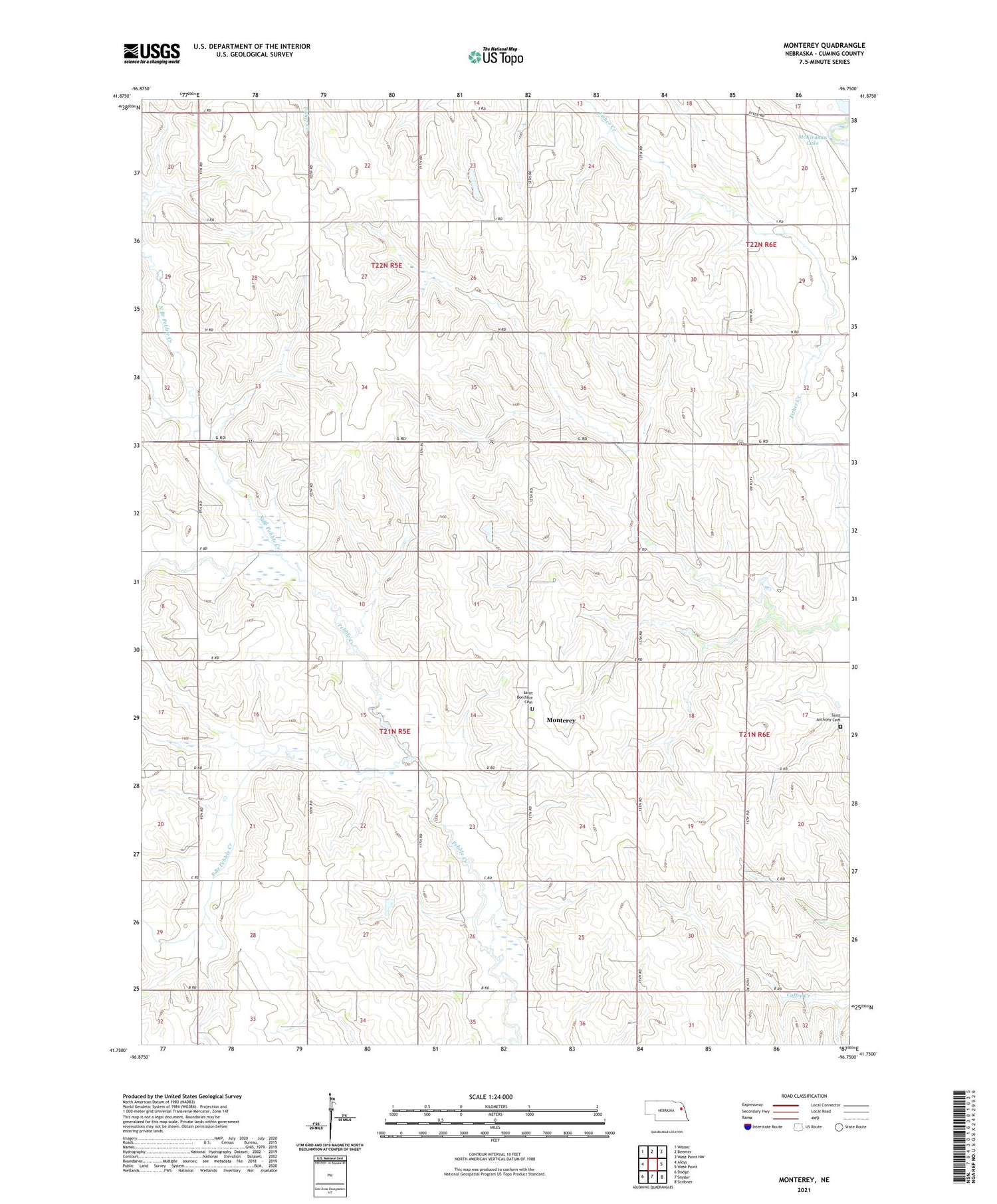 Monterey Nebraska US Topo Map Image
