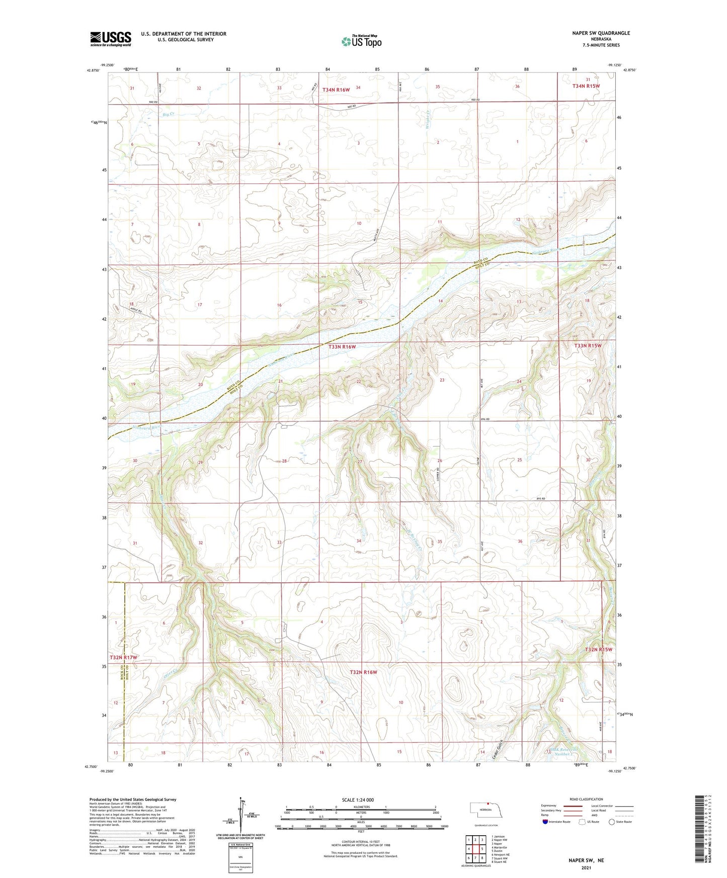 Naper SW Nebraska US Topo Map Image
