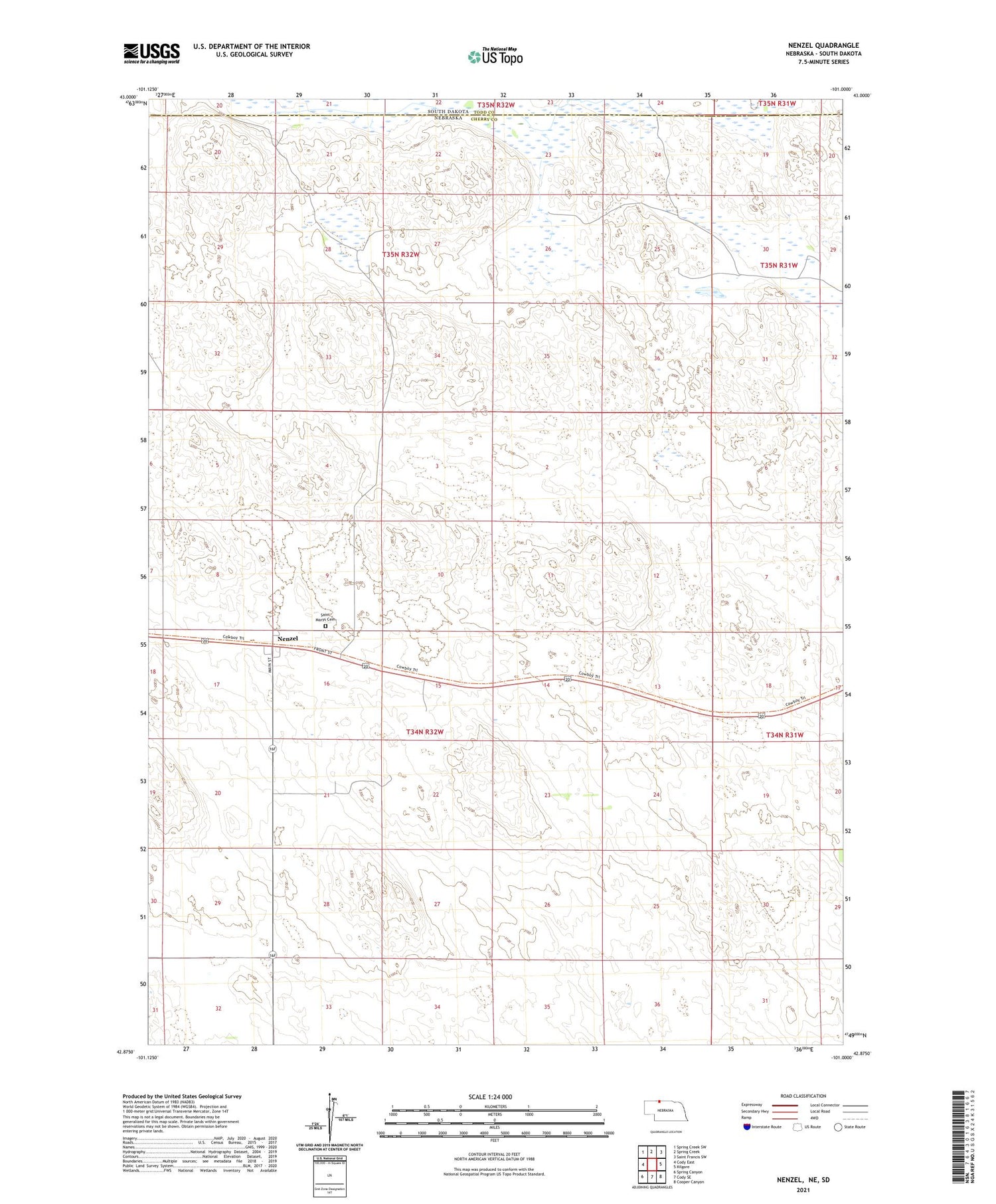 Nenzel Nebraska US Topo Map Image