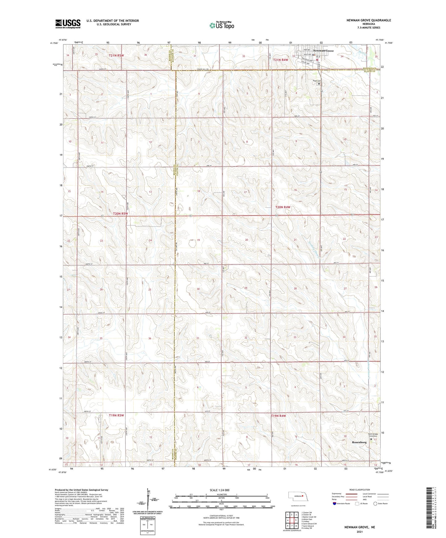 Newman Grove Nebraska US Topo Map Image