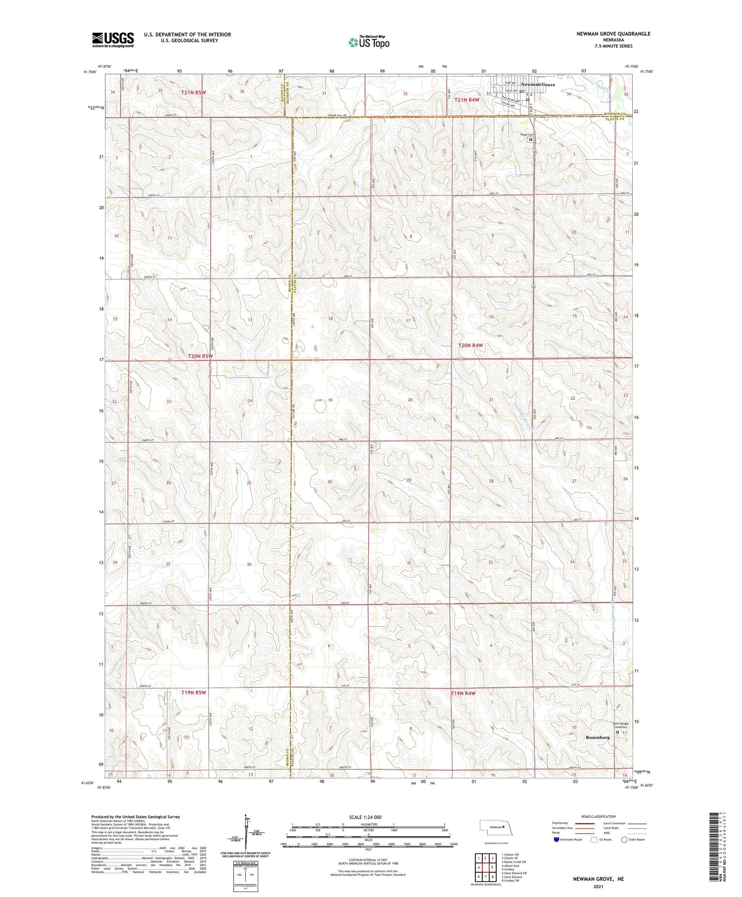 Newman Grove Nebraska US Topo Map Image