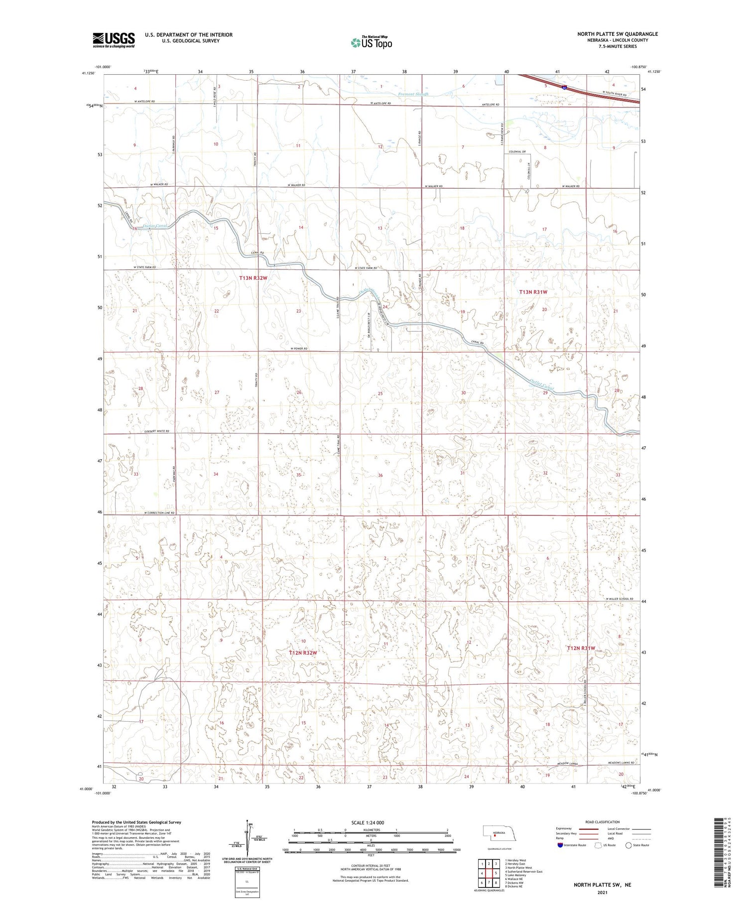 North Platte SW Nebraska US Topo Map Image