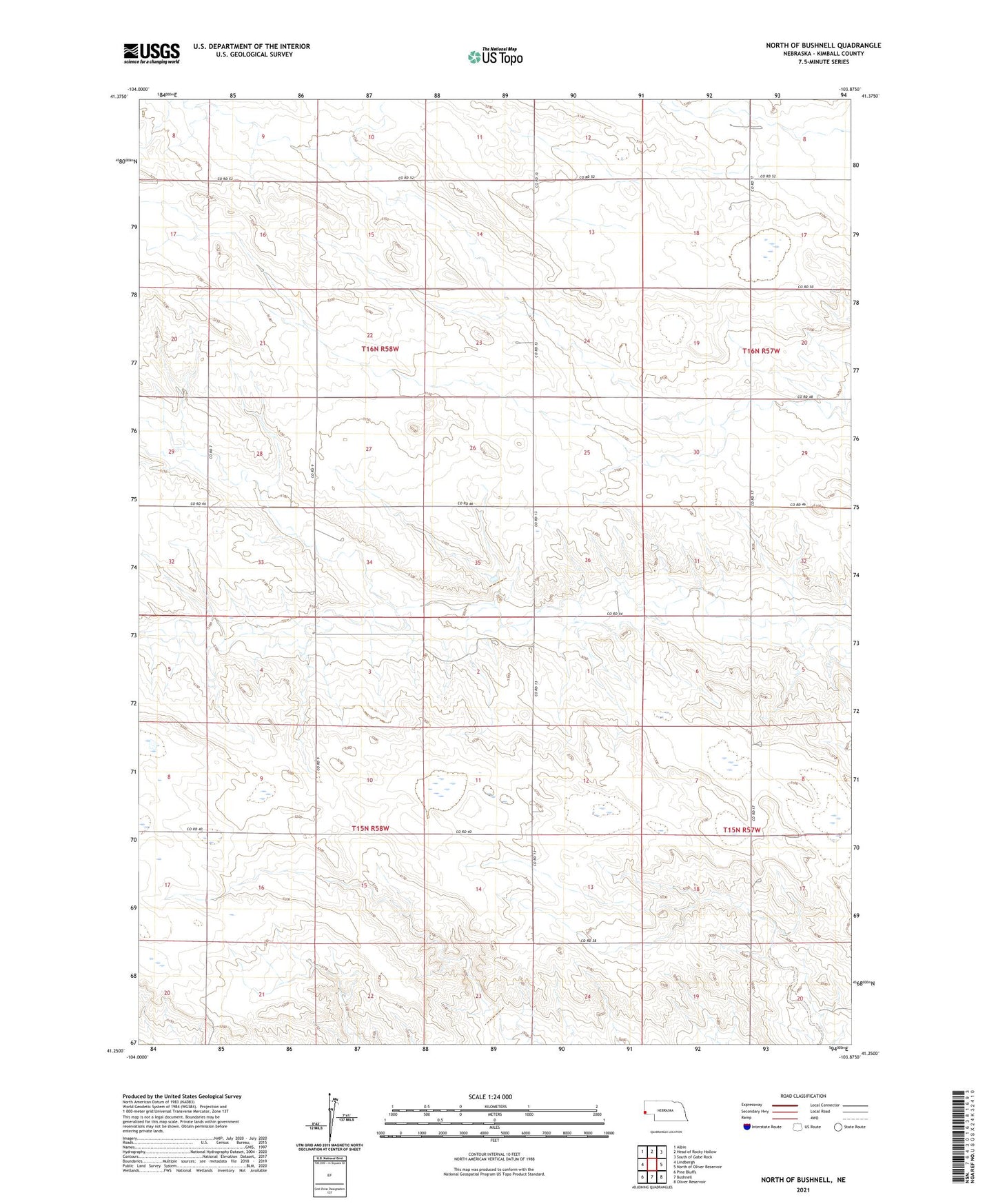 North of Bushnell Nebraska US Topo Map Image