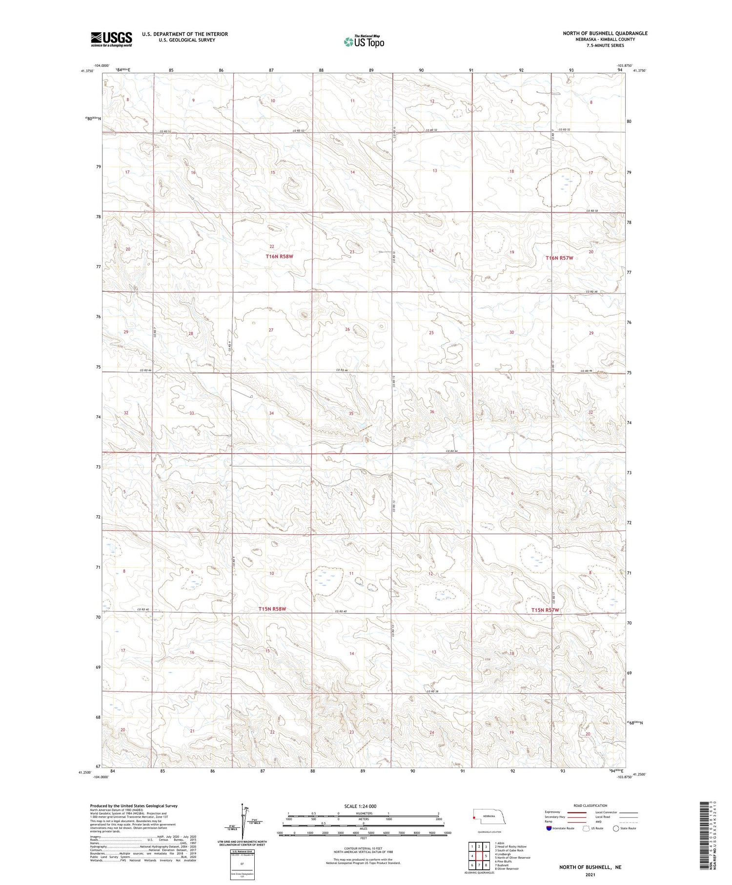 North of Bushnell Nebraska US Topo Map Image