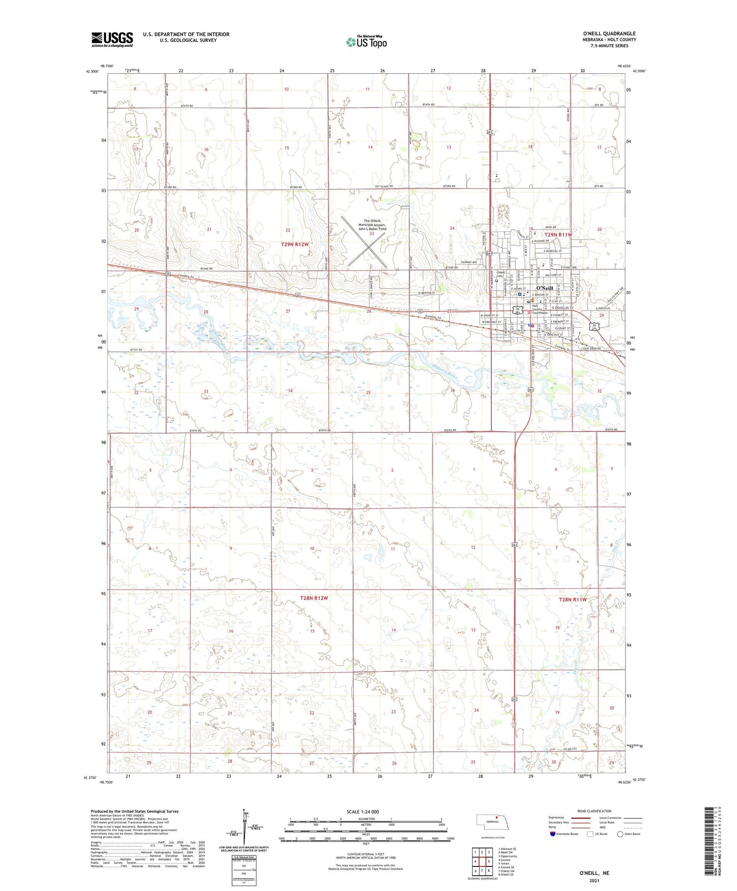 O'Neill Nebraska US Topo Map Image