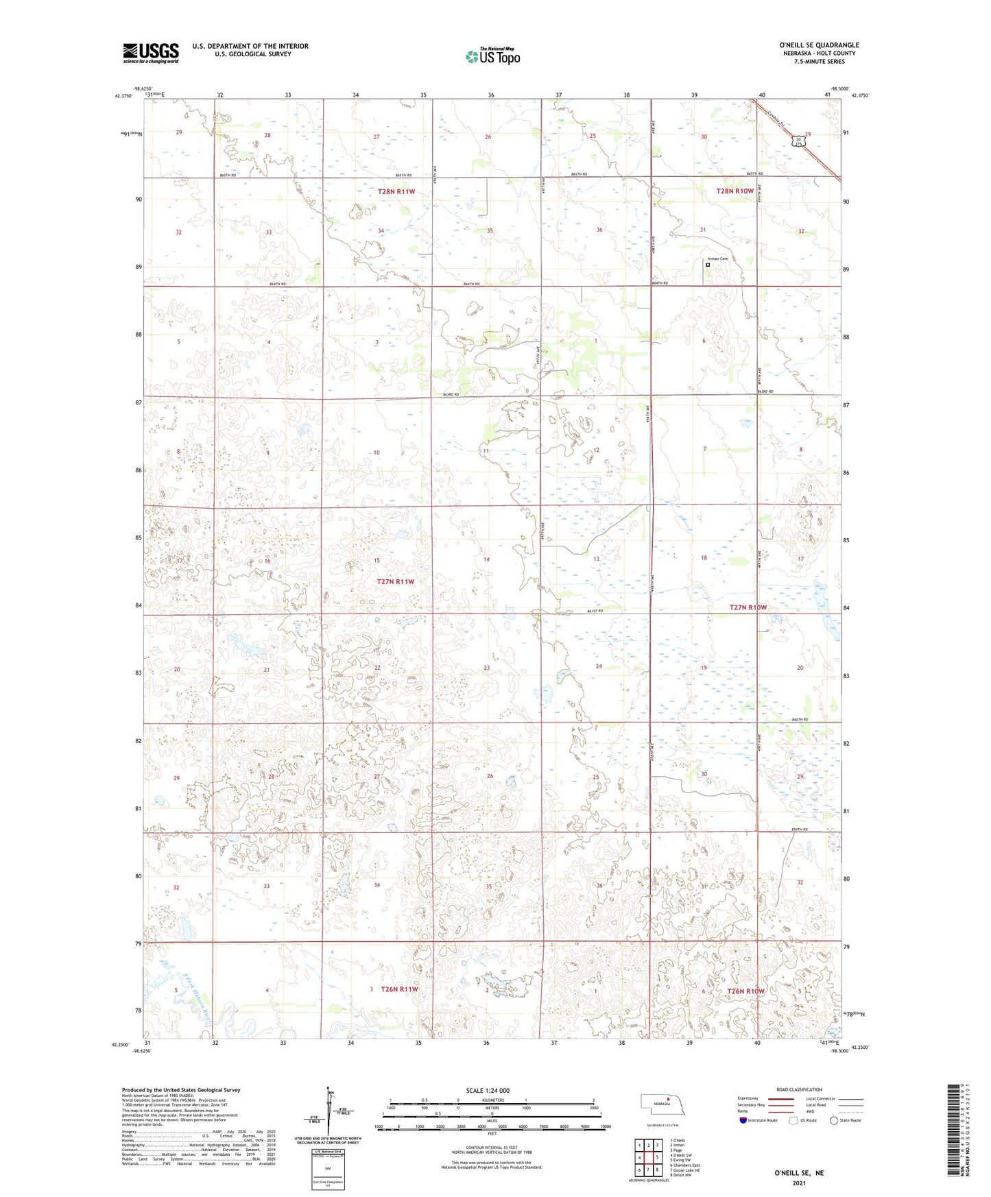 O'Neill SE Nebraska US Topo Map Image