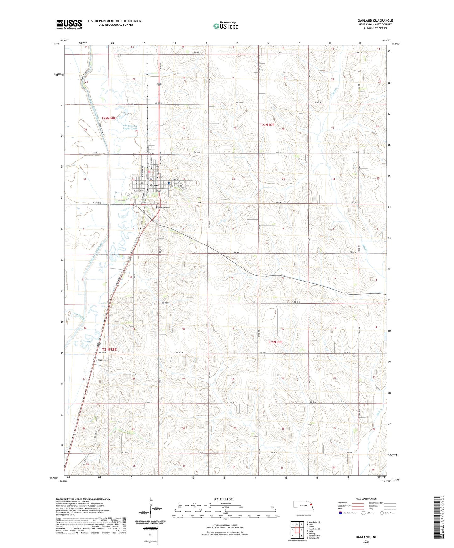Oakland Nebraska US Topo Map Image