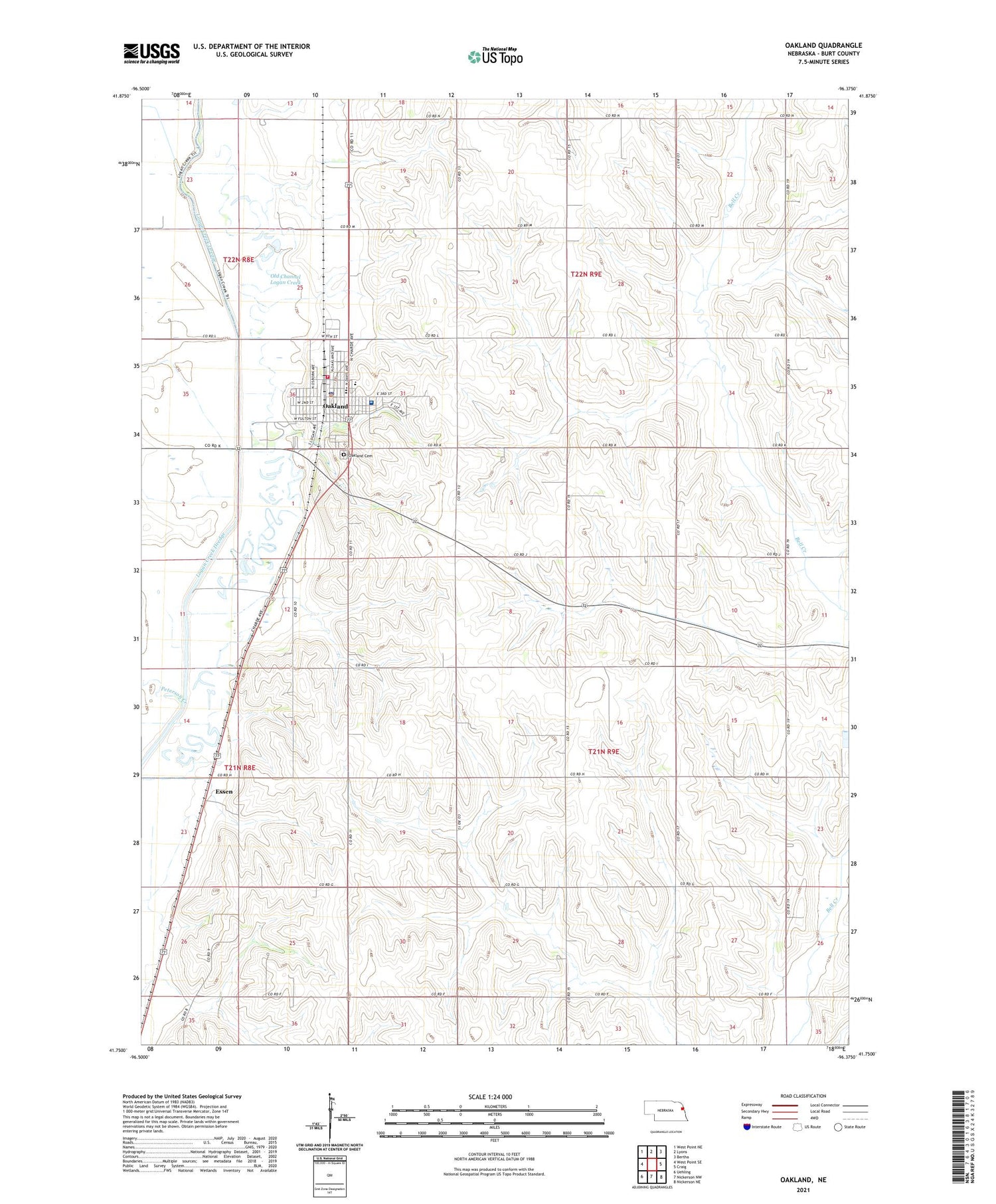 Oakland Nebraska US Topo Map Image