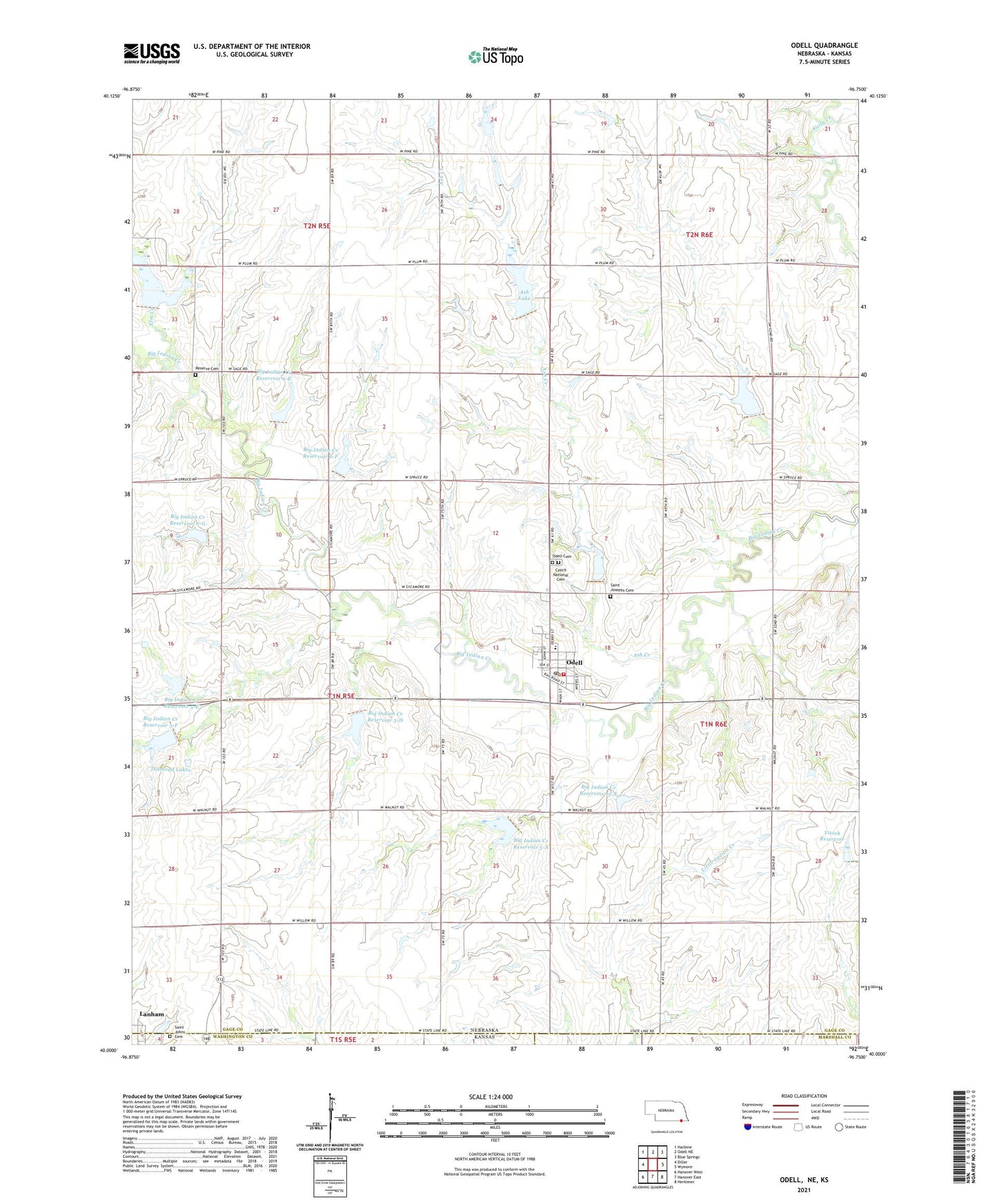 Odell Nebraska US Topo Map Image