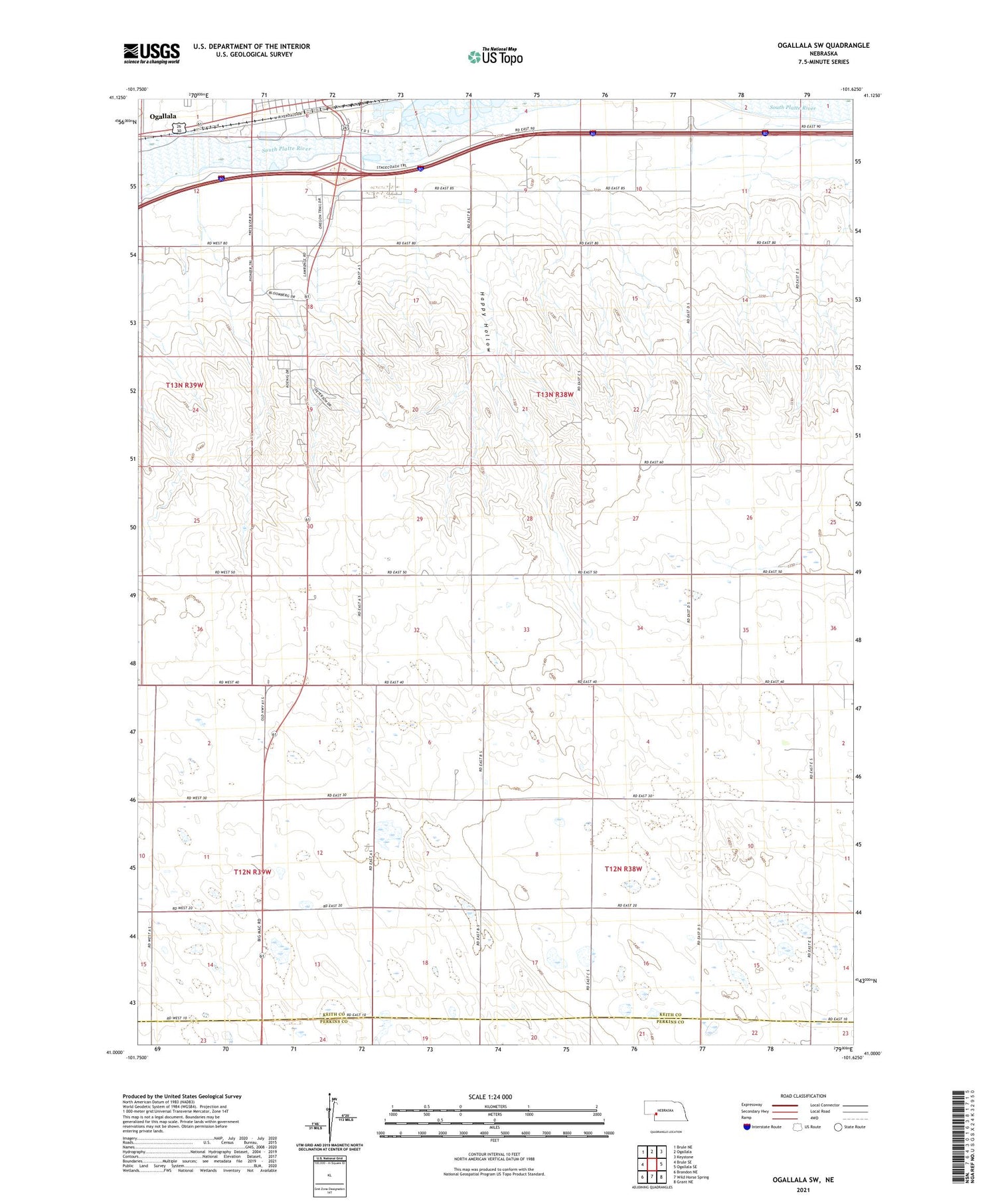 Ogallala SW Nebraska US Topo Map Image