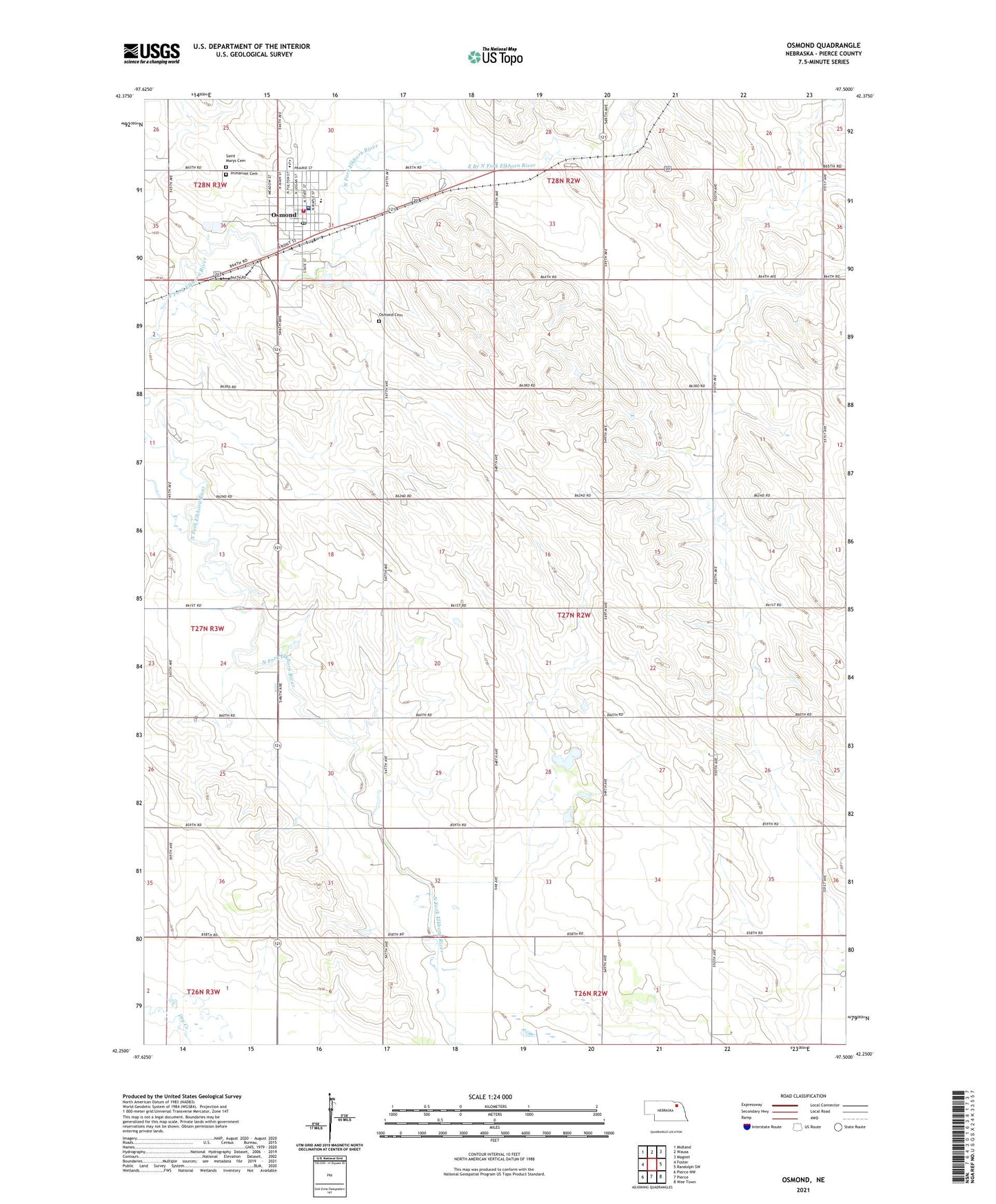Osmond Nebraska US Topo Map Image