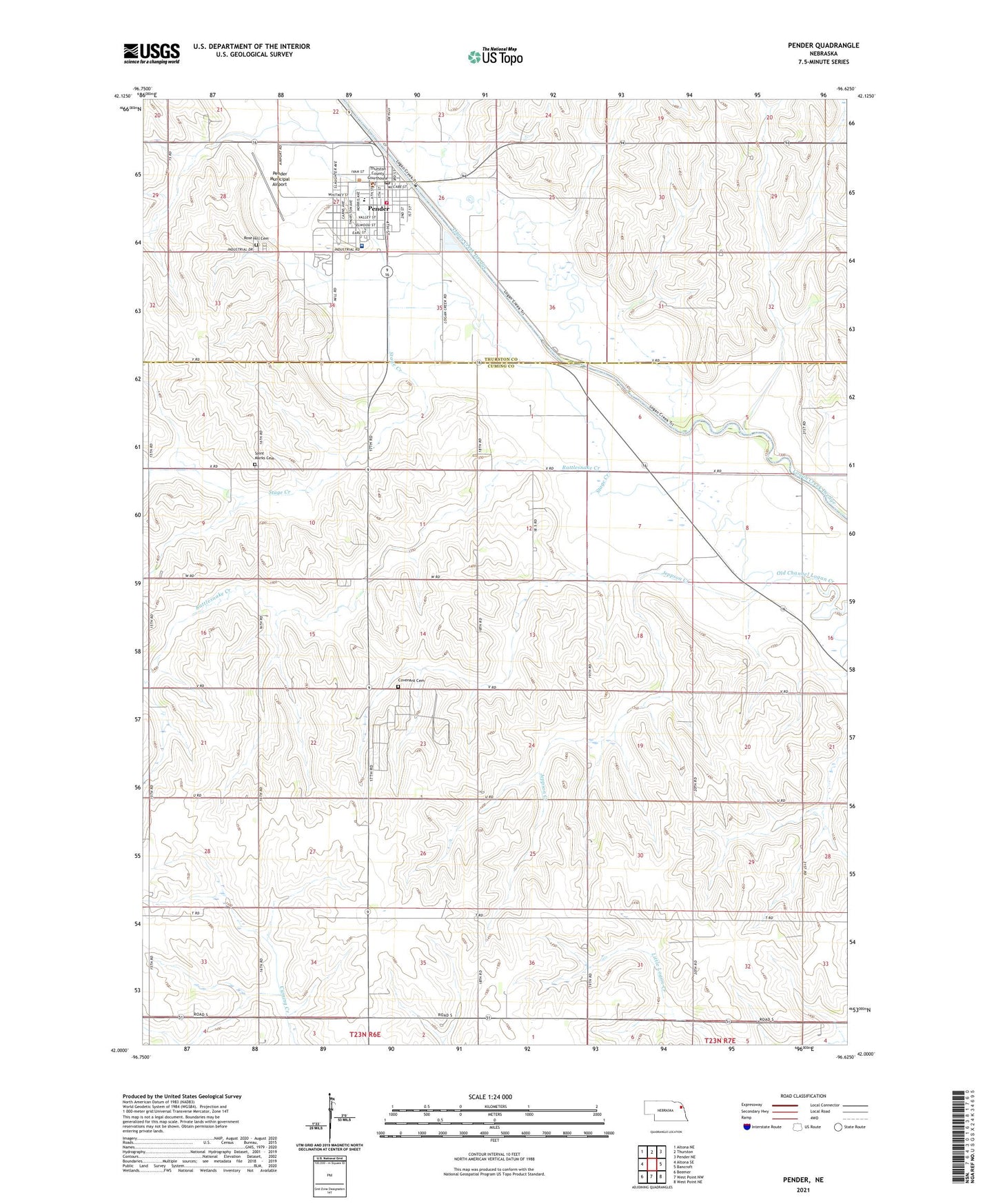 Pender Nebraska US Topo Map Image