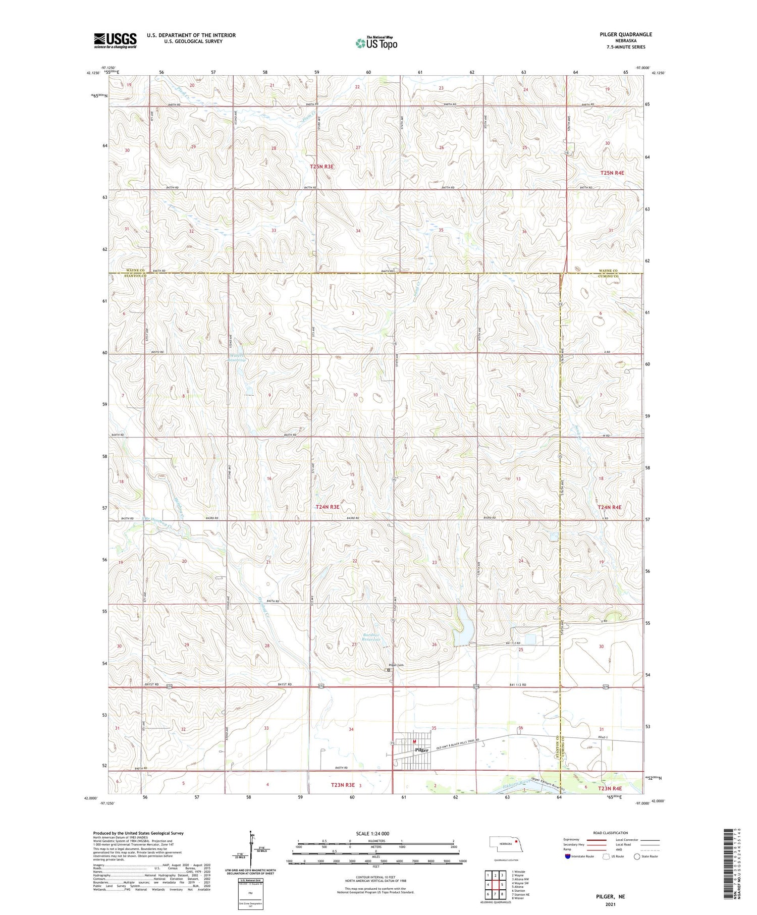 Pilger Nebraska US Topo Map Image