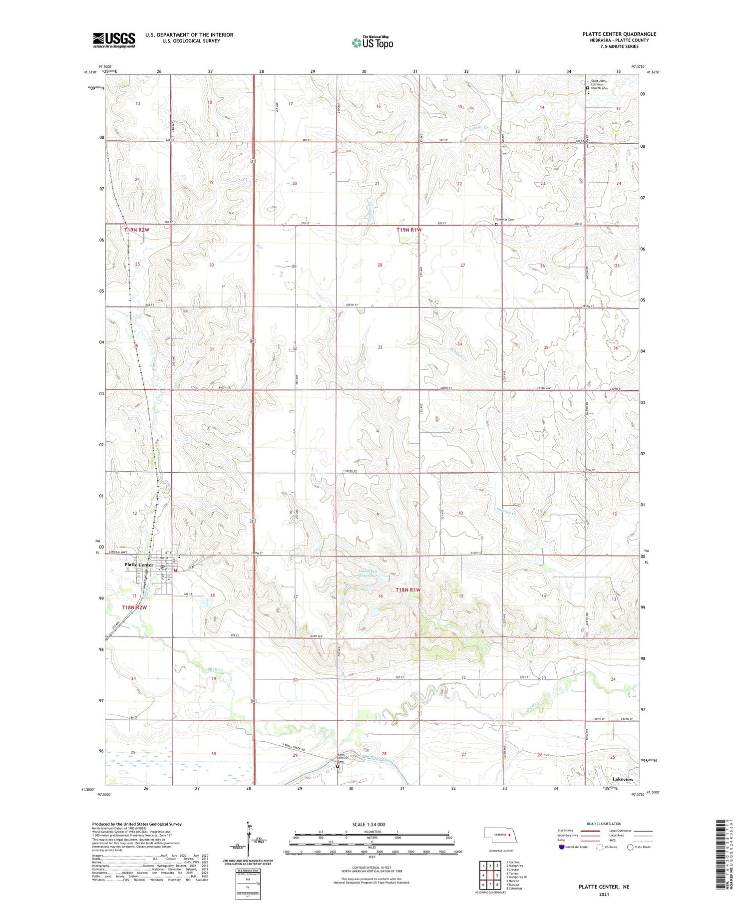 Platte Center Nebraska US Topo Map Image
