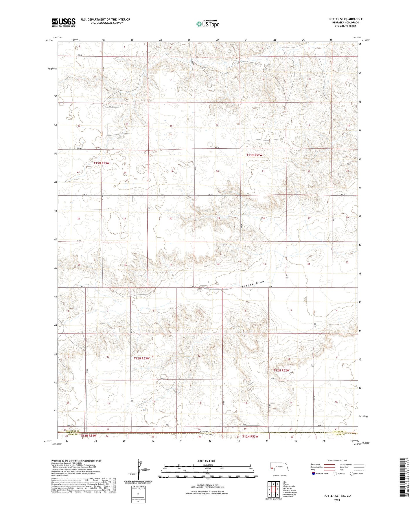Potter SE Nebraska US Topo Map Image