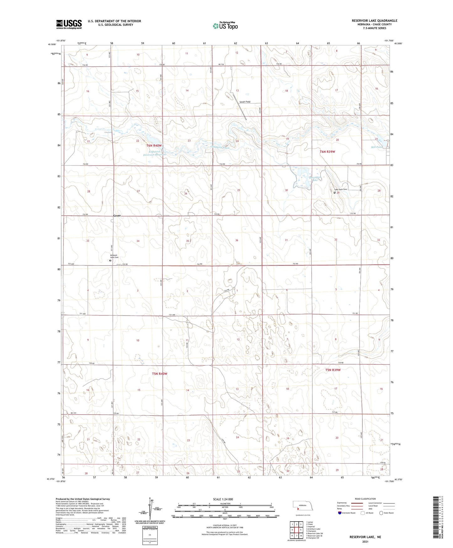 Reservoir Lake Nebraska US Topo Map Image